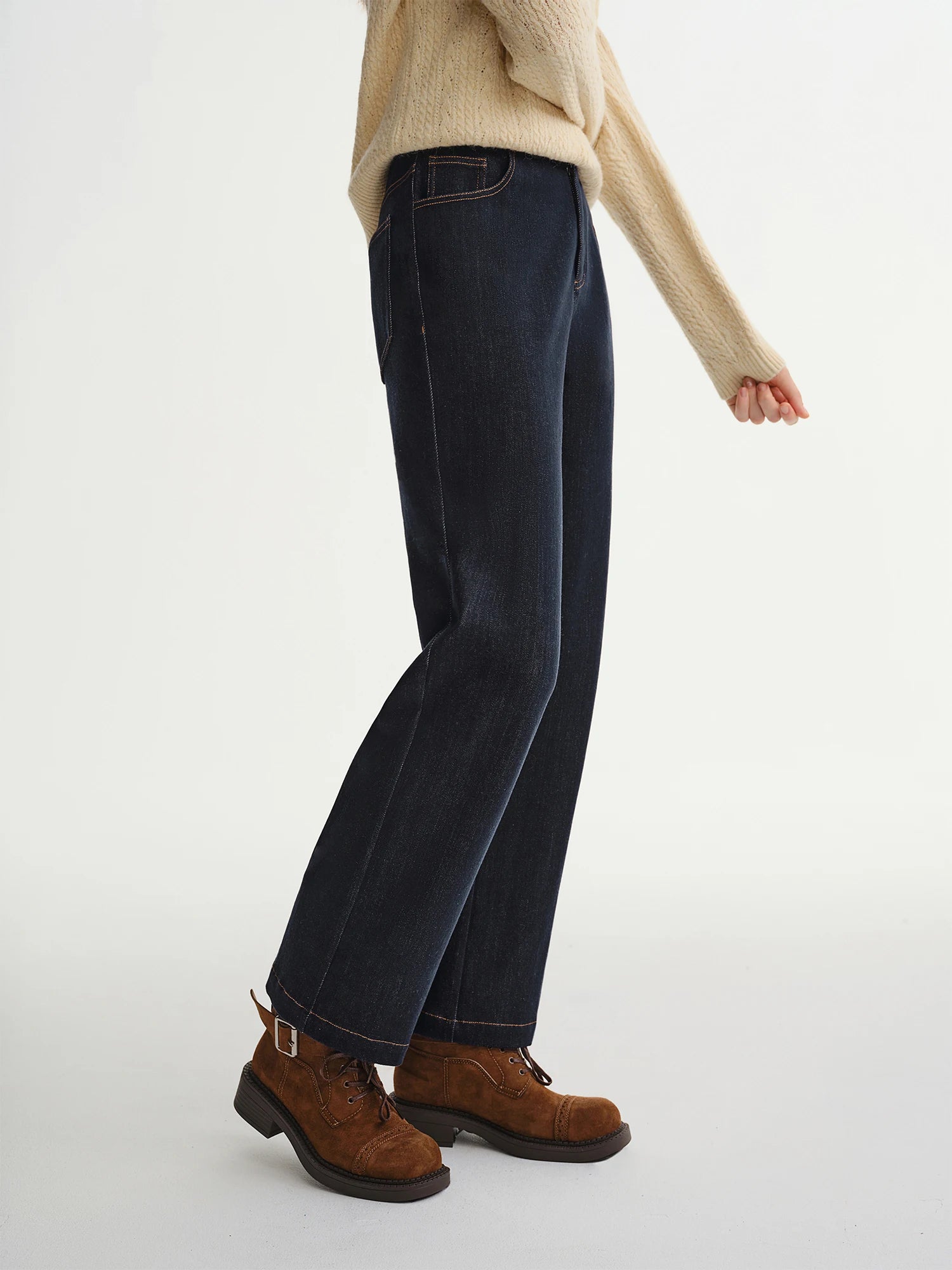DUSHU Plus Size Women's Double-Layered Long ExtraThick Fleece Lined Waistband Stretchy Slim Fitting Jeans 2025 New Baggy Jeans