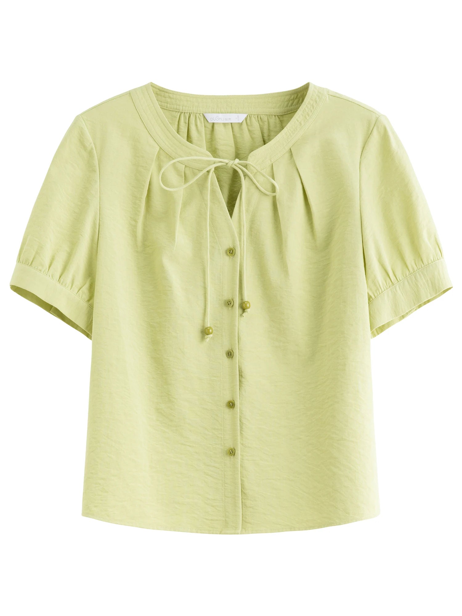 DUSHU 2025 Summer Women's Curve-Flattering H-Line Shirt - Botanical Tie-Waist & Breathable Linen for Effortless Chic