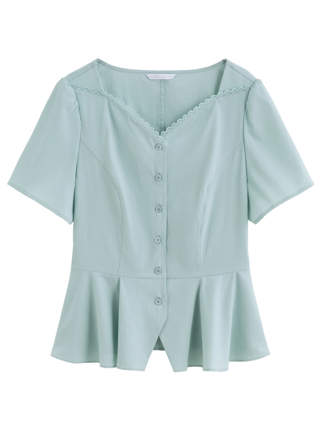DUSHU 2025 Summer Women's Scalloped Collar A-Line Blouse - Flattering Waist & Versatile Office to Casual Styling 25DS82234