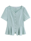 DUSHU 2025 Summer Women's Scalloped Collar A-Line Blouse - Flattering Waist & Versatile Office to Casual Styling 25DS82234
