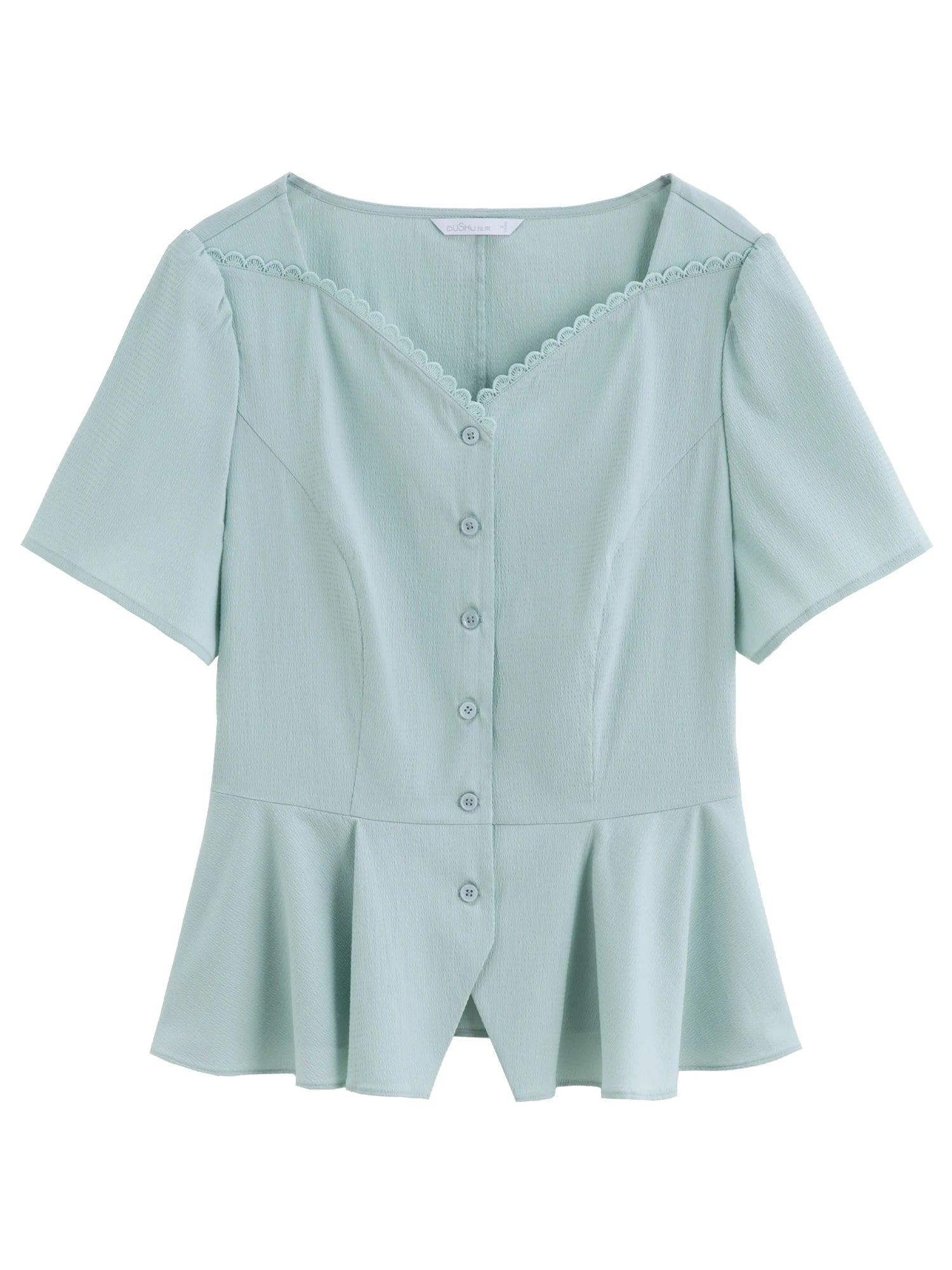 DUSHU 2025 Summer Women's Scalloped Collar A-Line Blouse - Flattering Waist & Versatile Office to Casual Styling 25DS82234