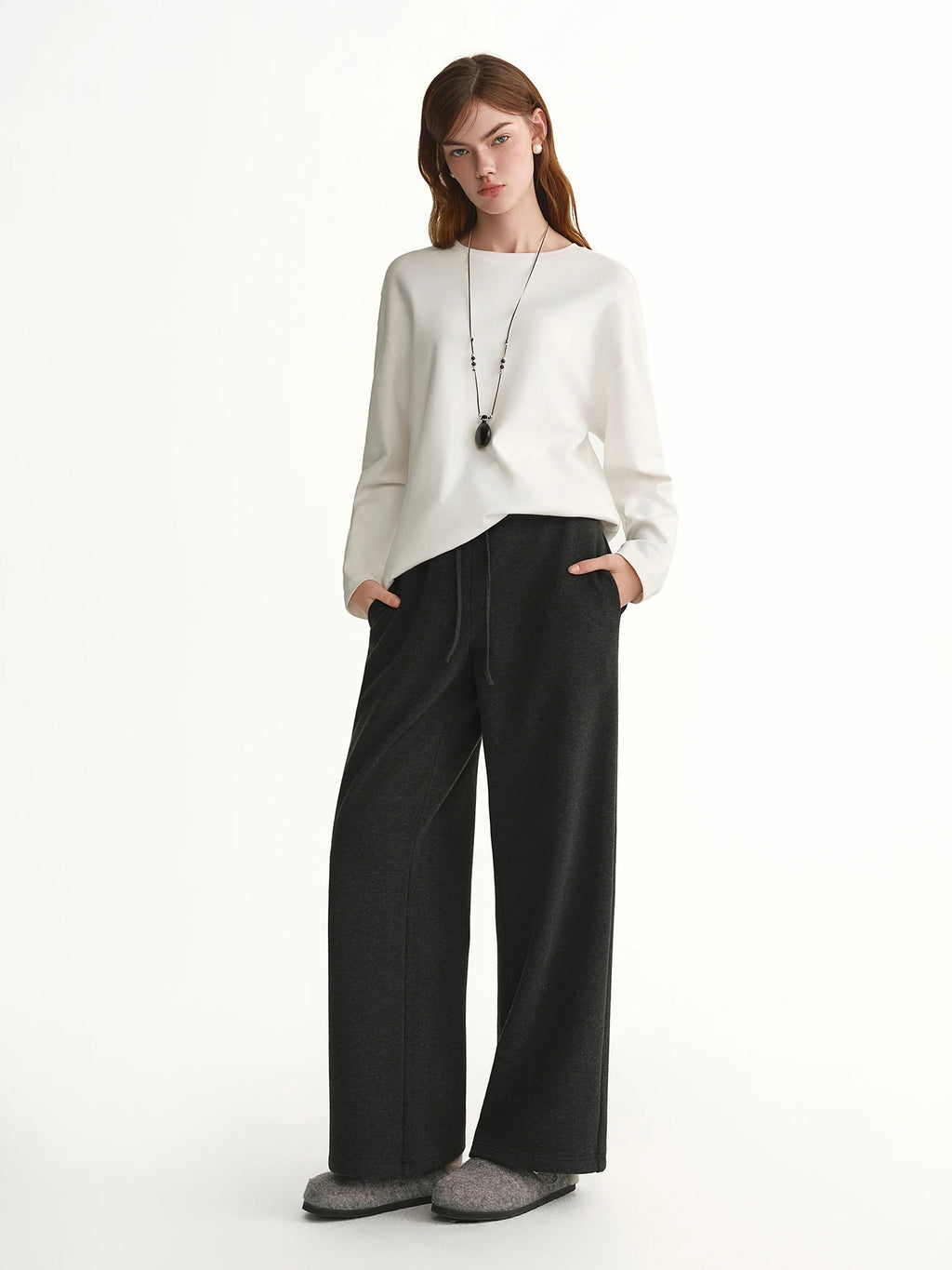 DUSHU 2025 Winter Women's High Waist Drawstring Fleece Lined Loose Fit Casual Pants with Soft Fabric for Comfortable Daily Wear