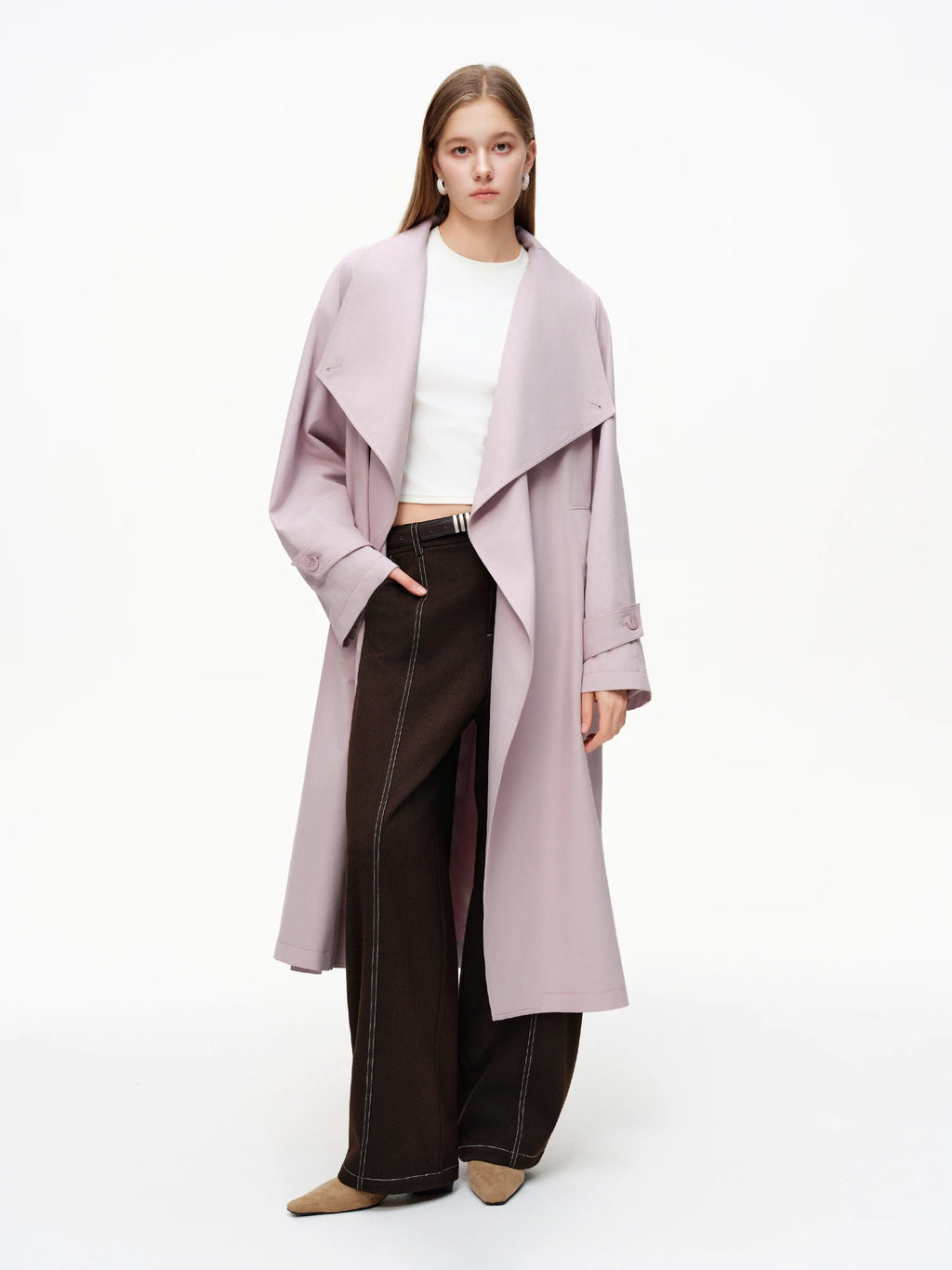 DUSHU 【Curved Blade Satin Pants】Visible Stitching Faded Finish Denim-Inspired Stretch Straight-Leg Women 2026 Spring New Arrival