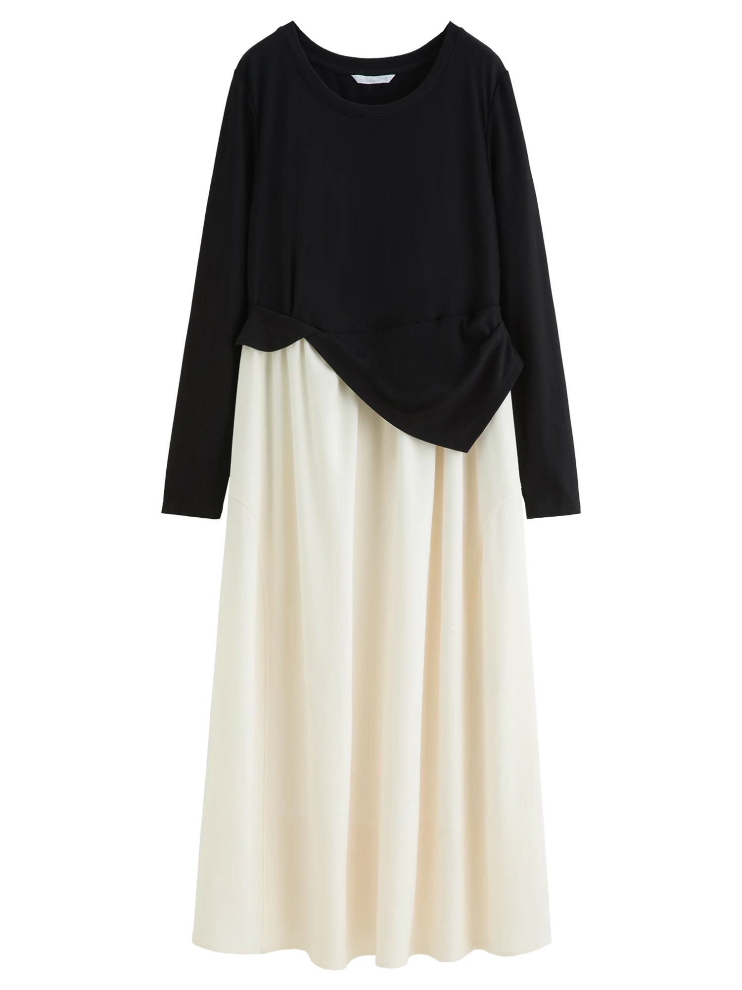 DUSHU Autumn 2025 Women's French Style Color Block Dress - Contrast Panel Shift Workwear Midi Skirt with Flattering Fit