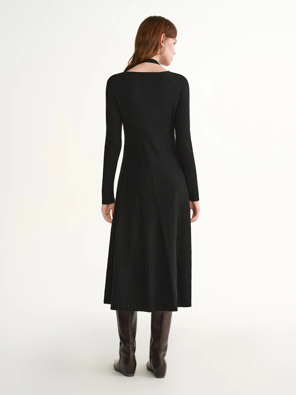 DUSHU Plus-Size Halter Neck V-neck Knit Dress Women Slimming Midi Length Autumn and Winter New Year Red Commuting Streetwear