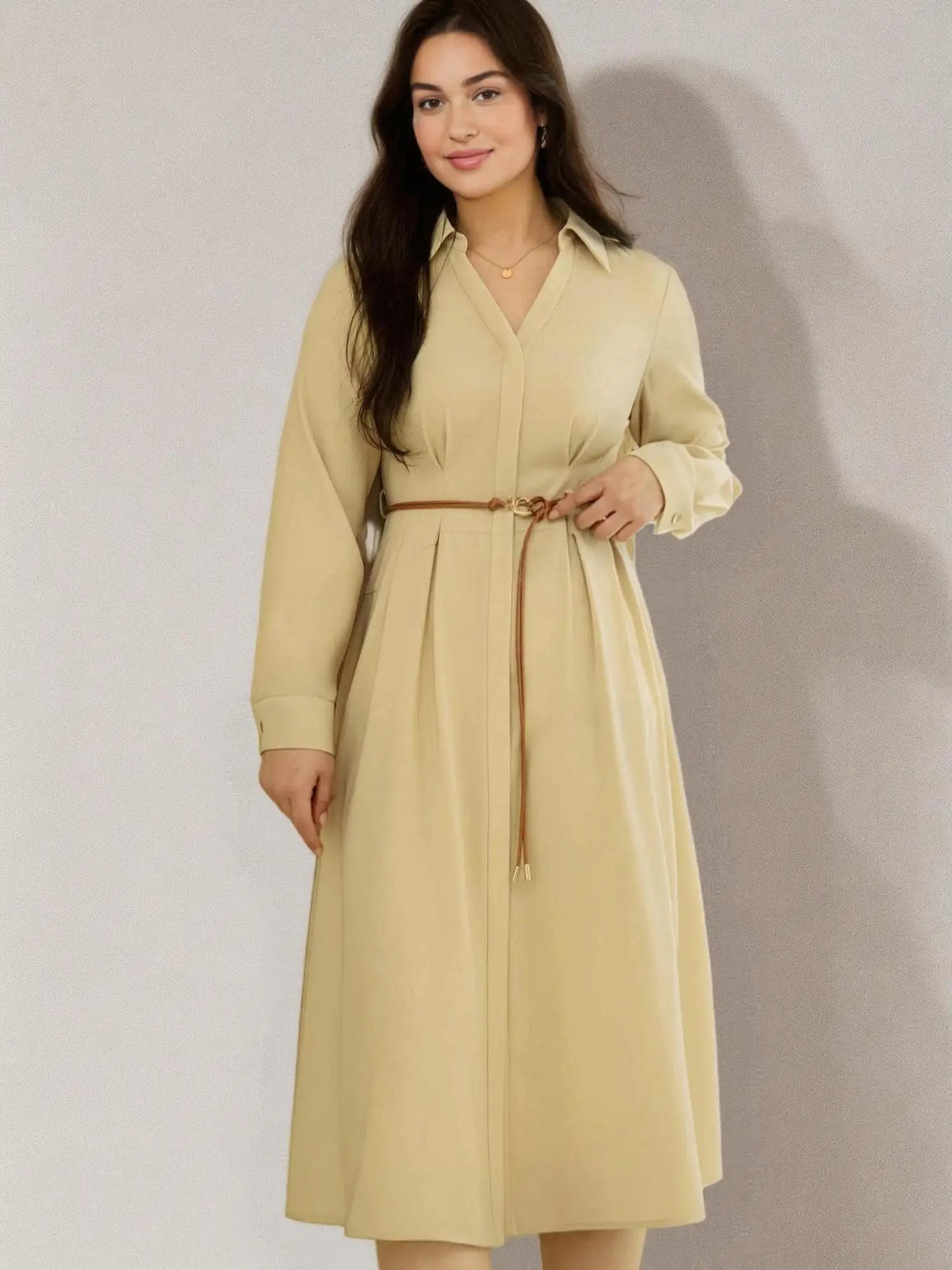 DUSHU Plus Size Office Lady Dress 2025 Spring New Product Temperament Waist Cinching Dress Casual Loose Dress 25DS81260