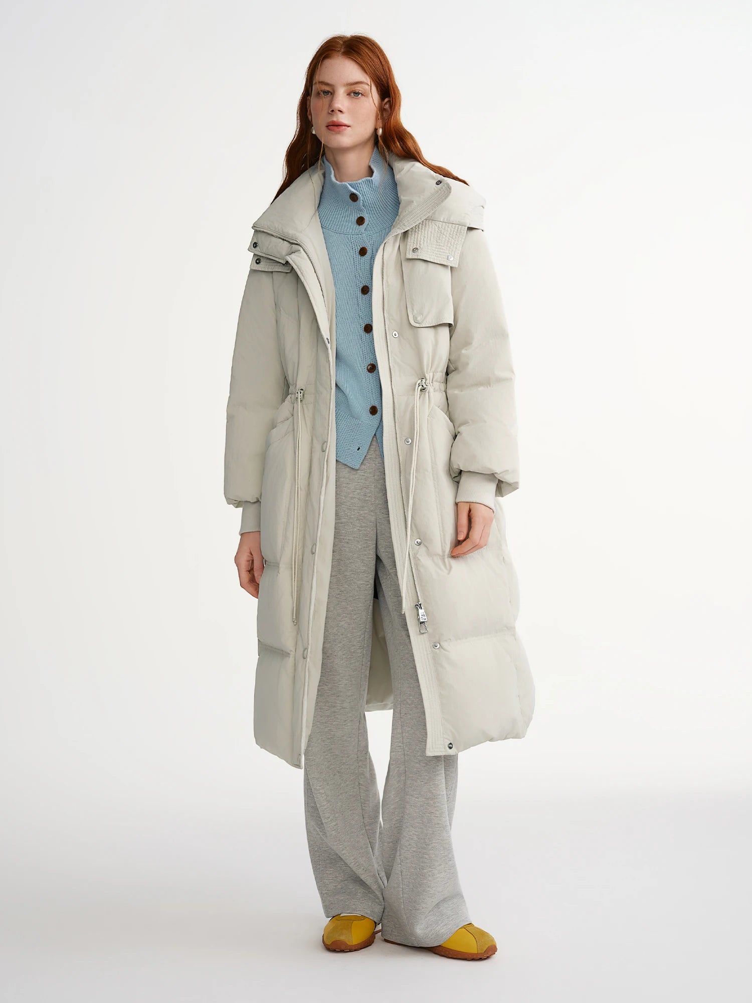 DUSHU 2025 Plus Women's Long Puffer Coat Hooded Belted Waist Down Jacket Slim Fit Winter Warm Thermal Parka Trench Overcoat