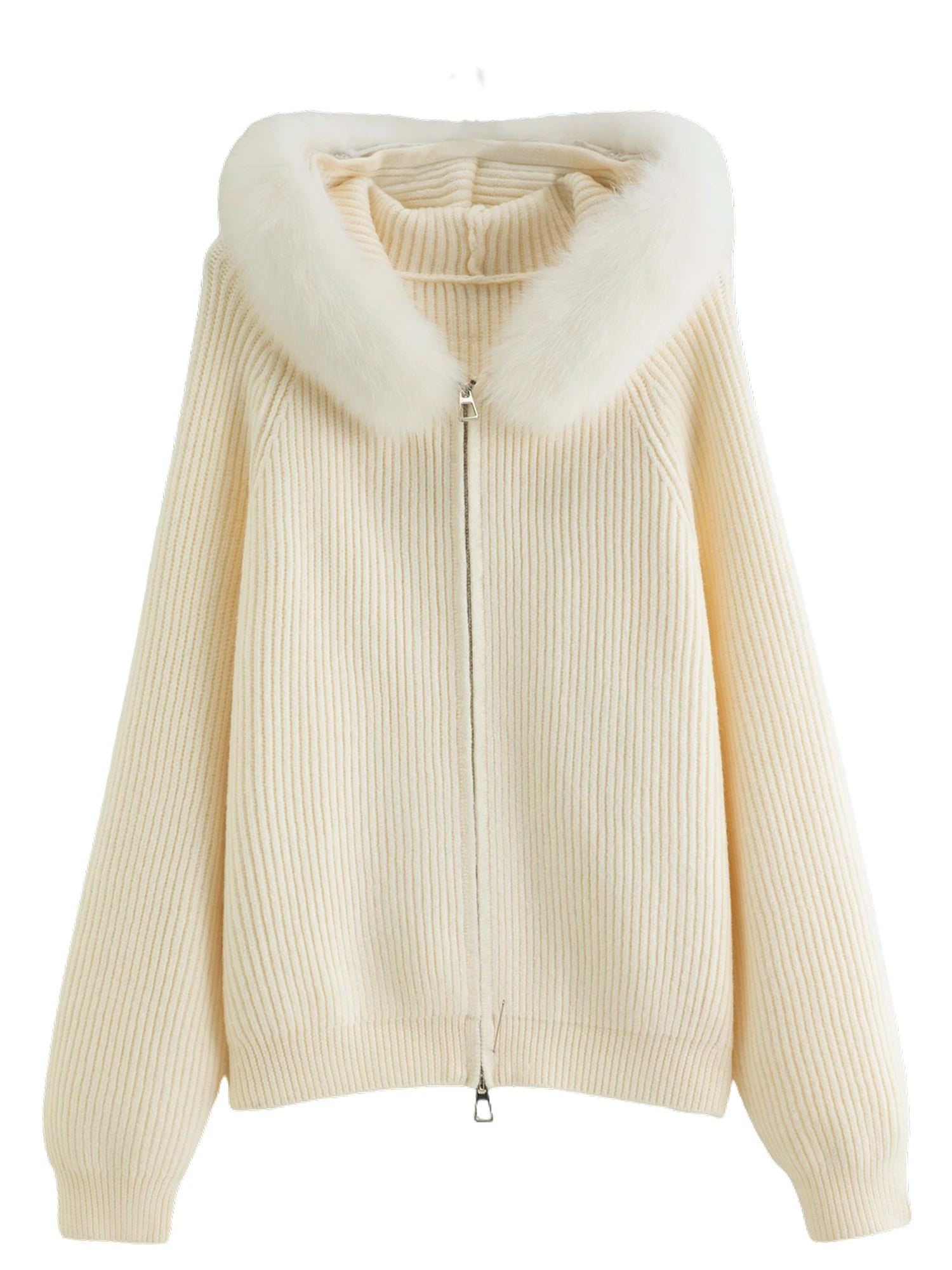 DUSHU 2025 Winter Women's Detachable Faux Fur Hooded Knit Cardigan - Long Sleeve Open Front Cozy Sweater for Casual Outerwear