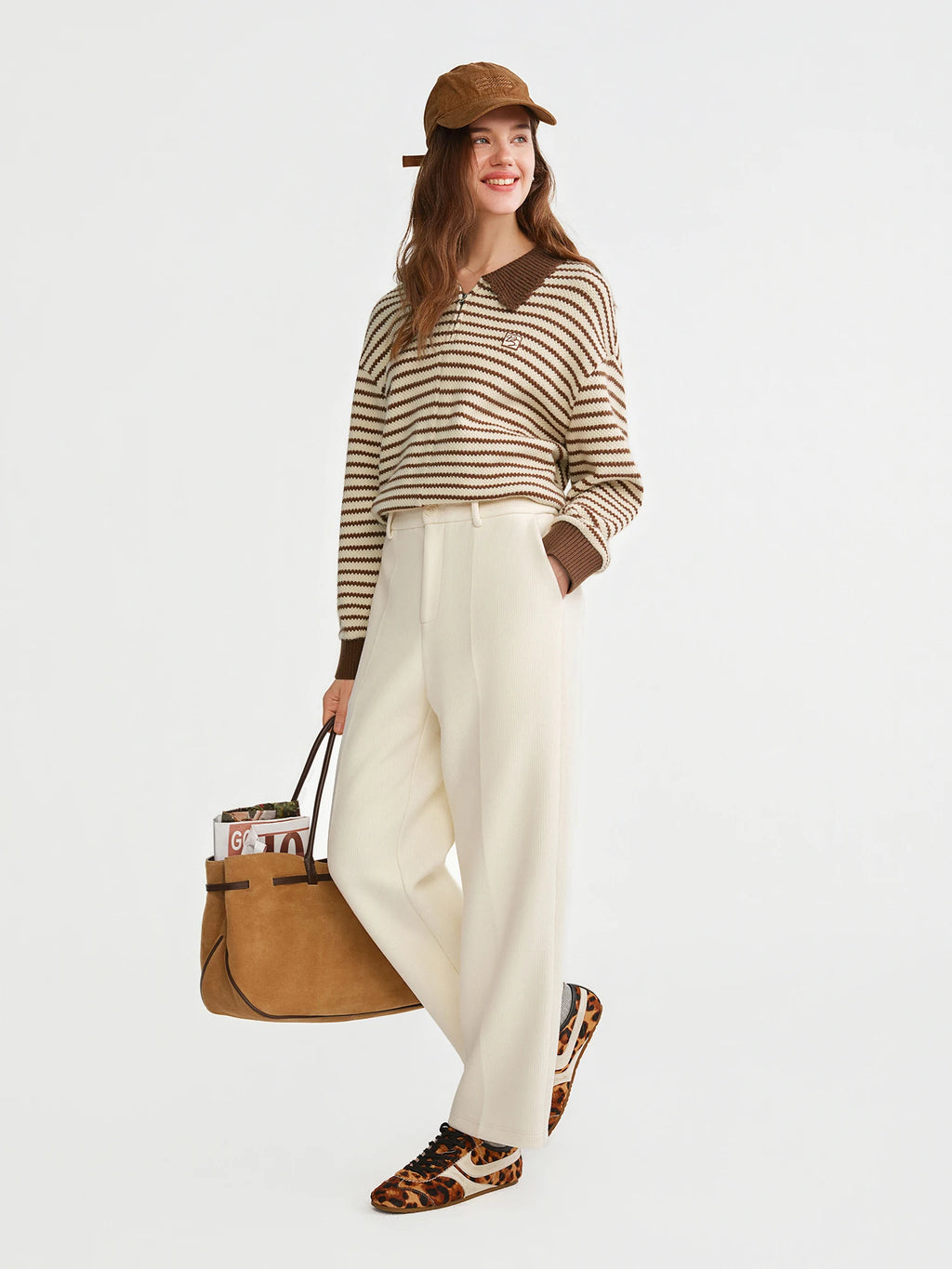 DUSHU Thick White Straight Pants Women Wool Warm Commuting All-match Autumn Winter Pants 2025 New Style Baguette Casual Pants