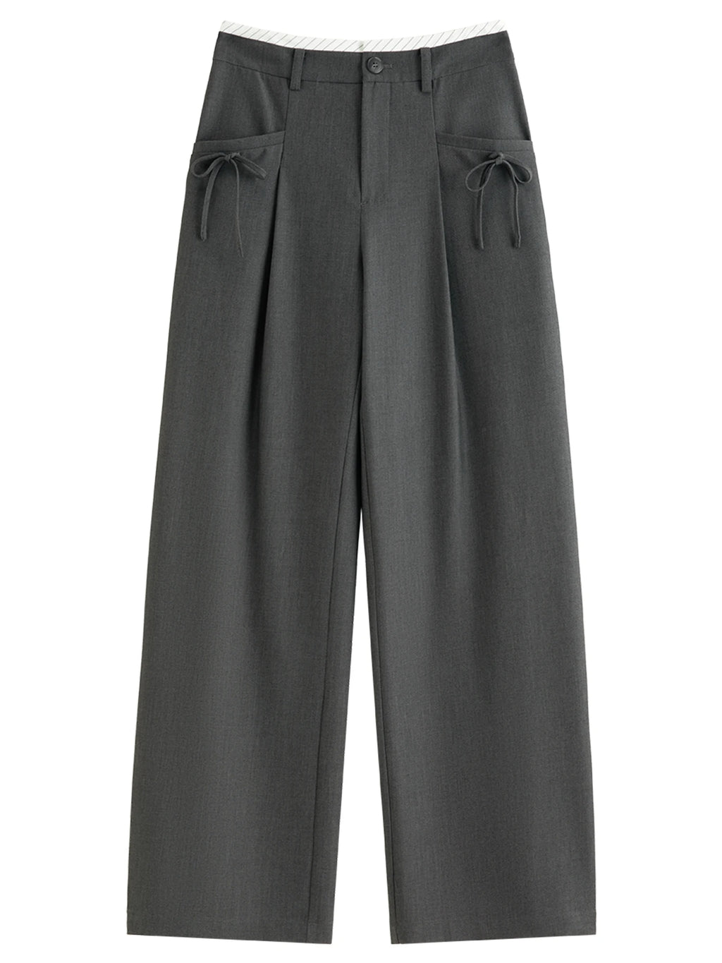 DUSHU 2026 Spring Women's Stripe Panel High Waist Straight Leg Pants - Elegant Casual Trousers with Contrast Trim for Daily