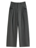 DUSHU 2026 Spring Women's Stripe Panel High Waist Straight Leg Pants - Elegant Casual Trousers with Contrast Trim for Daily