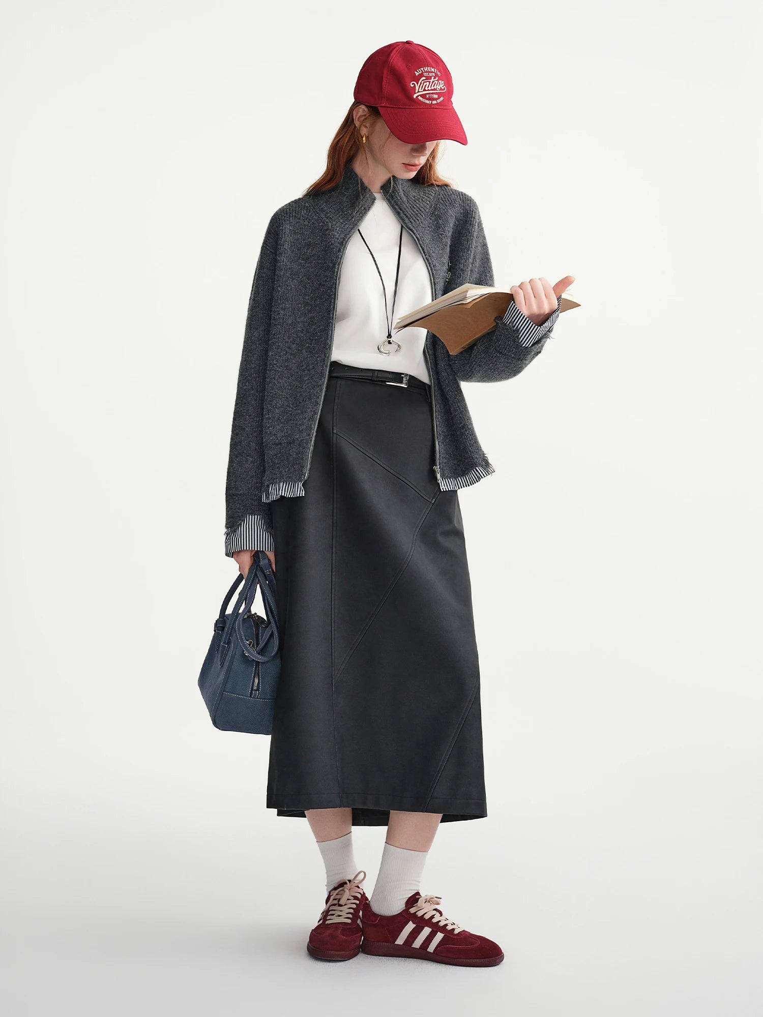 DUSHU High Elastic Waist Pleated Skirts Women 2025 Winter New Slim Skirt Commuting Mid-calf Length Solid Korean Style Vintage