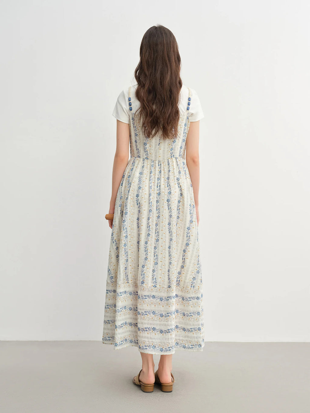 DUSHU Summer 2025 Textured Bead Sundress - Fluid Tassel Adjustable Tie Resort to Office Casual Fresh Style