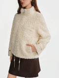 DUSHU White Bear Plus-Size Women's Curly Fur Eco-Friendly Faux Fur Standing Collar Oversized Winter Coat with Warm Design Coats