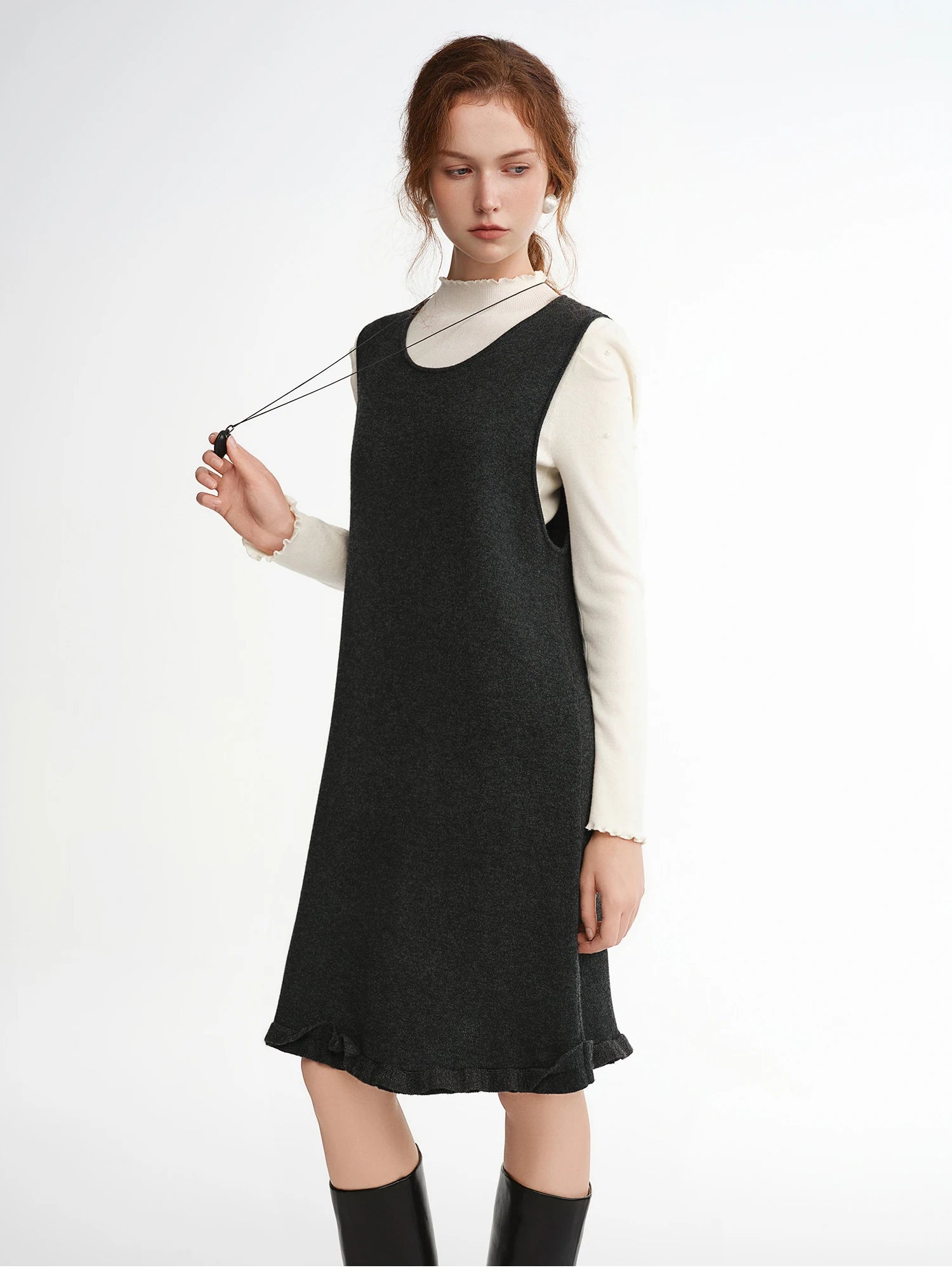 DUSHU Ruffled Mini Sleeveless Dresses Women Knitted Bottom Vest Vestidos Korean Style Temperament Ins Simple Chic Princess