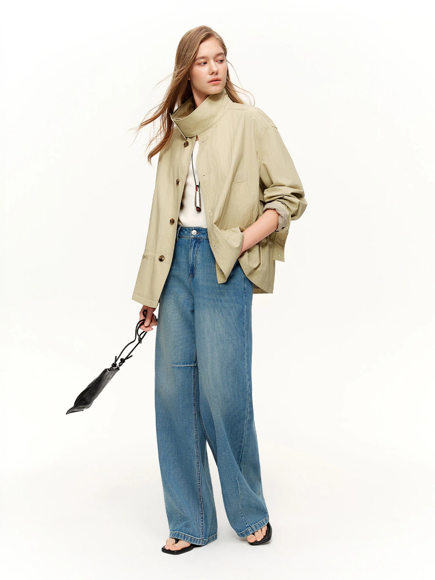 DUSHU Drawstring Trench Coat New Spring 2026 Cropped Trench Coat for Women Loose Classical Commuting Outwear Cotton Soft