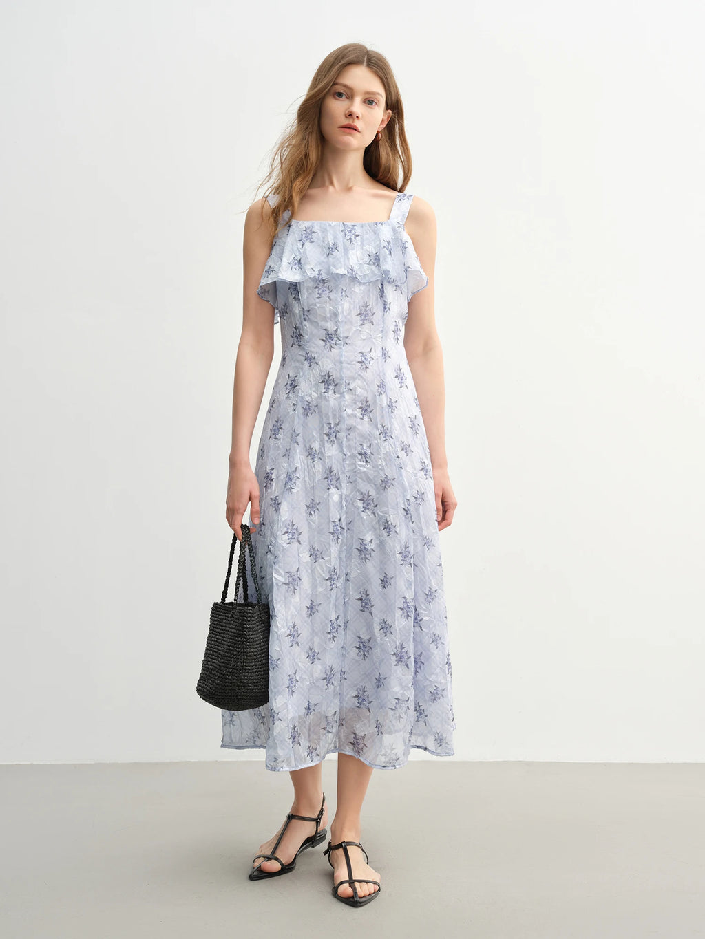 DUSHU French Style Rose Print Cut Flower Strappy Dress 2025 New Summer Arrival Elegant Temperament Slim Long Dress 25DS82577