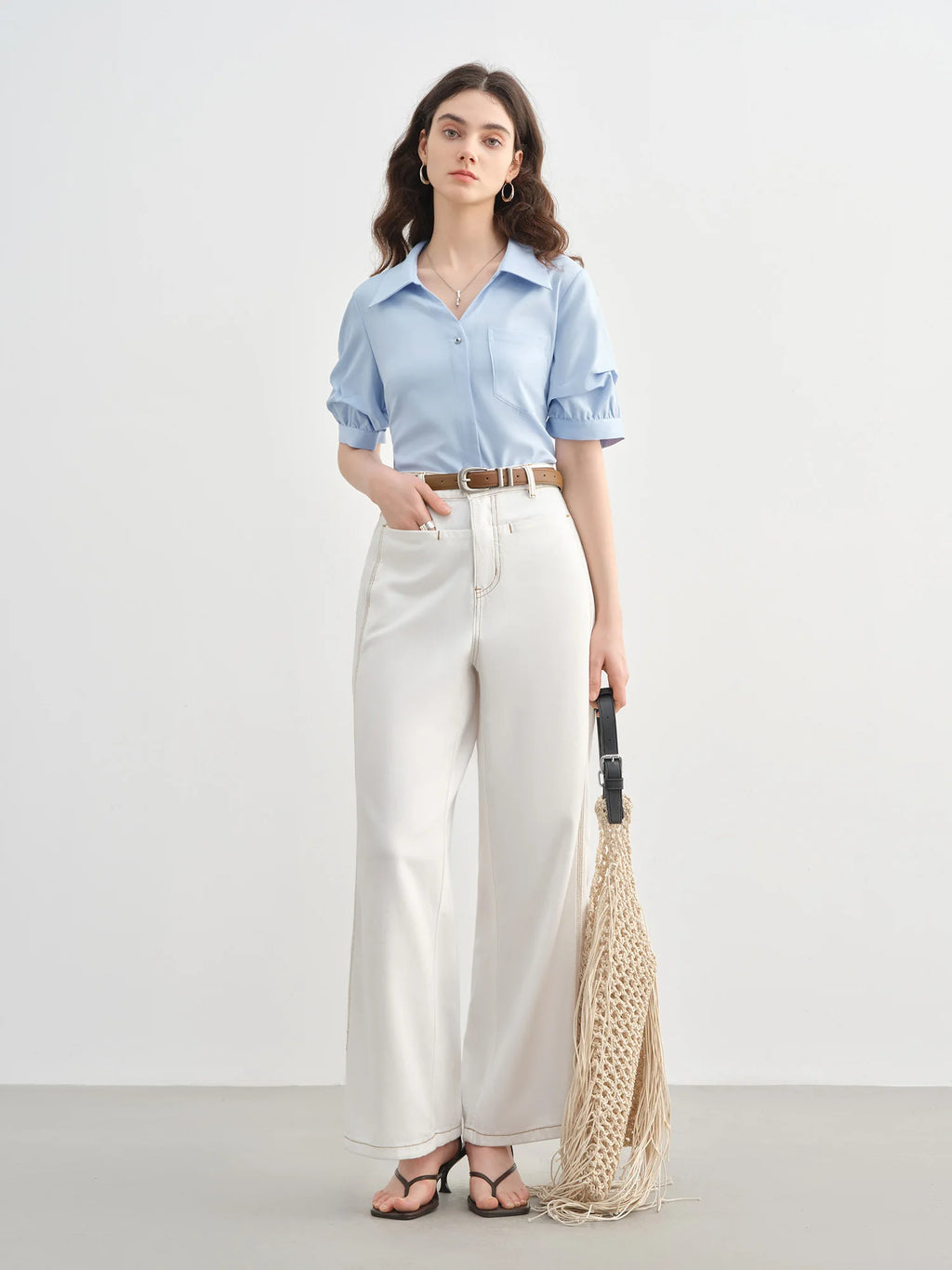 DUSHU 2025 Summer Plus-Size Workwear Blouse - Tailored Silhouette & Breathable Textured Weave Casual Blouse 25DS82289