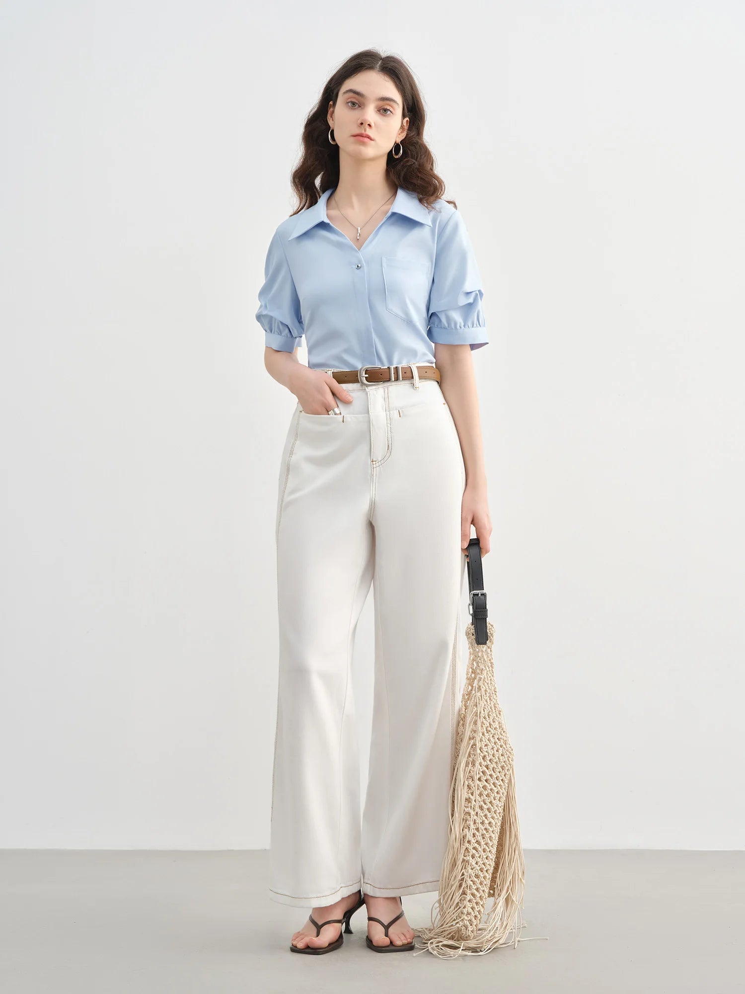DUSHU 2025 Summer Plus-Size Workwear Blouse - Tailored Silhouette & Breathable Textured Weave Casual Blouse 25DS82289