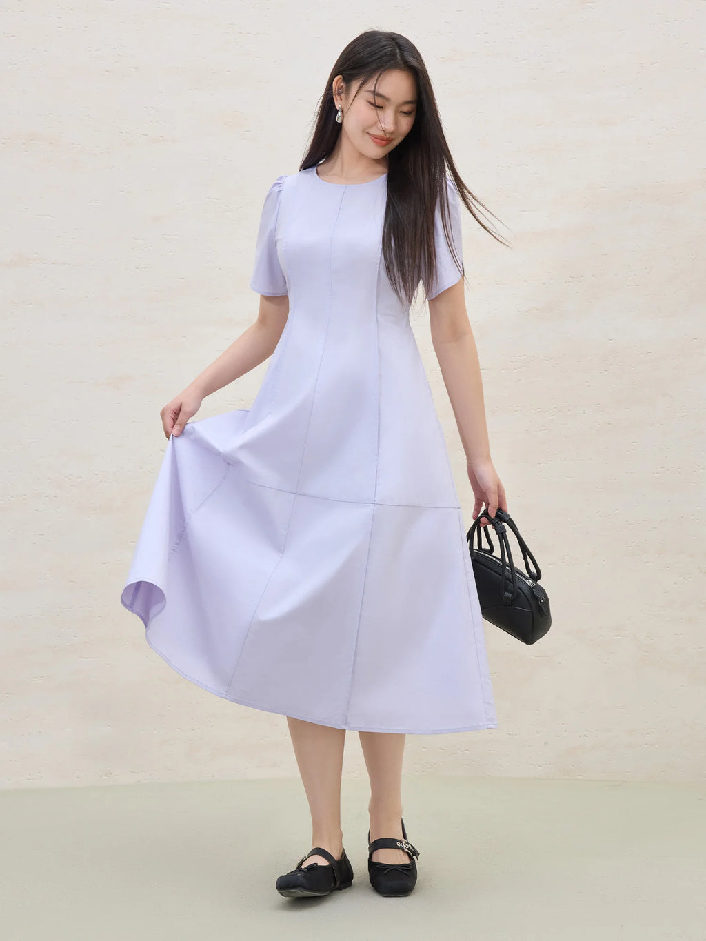 DUSHU MInimalism Style Design Commuting Simple Purple Dress For Women 2025 Summer New Arrival High Waist Fashion Dress 25DS82357
