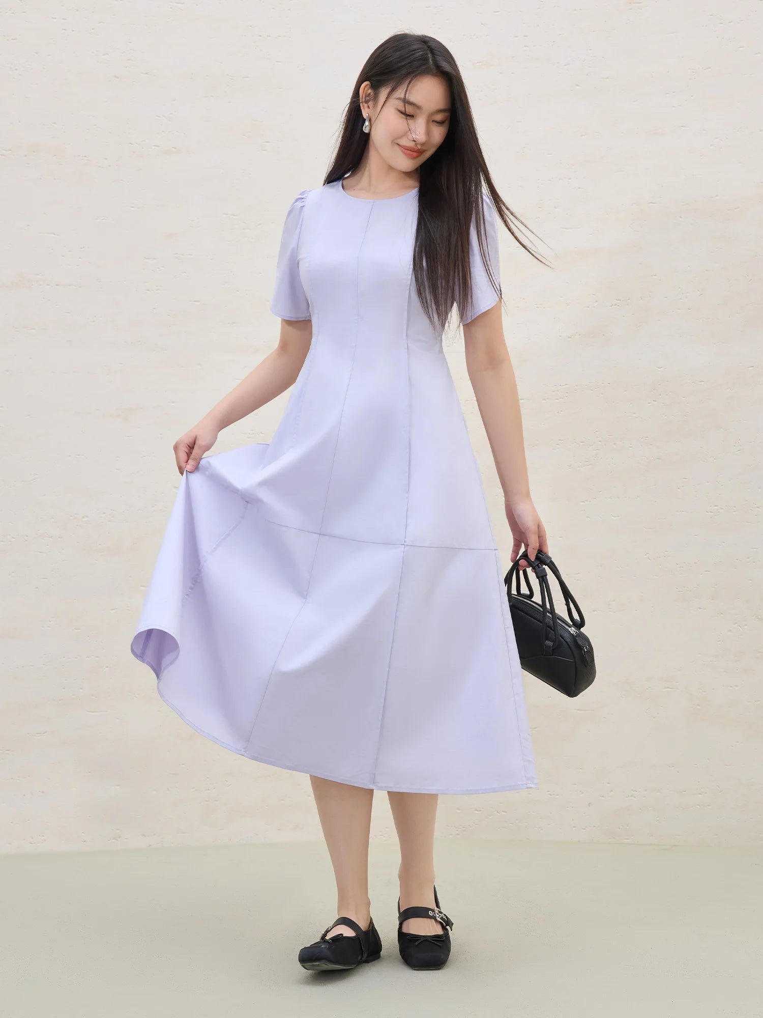 DUSHU MInimalism Style Design Commuting Simple Purple Dress For Women 2025 Summer New Arrival High Waist Fashion Dress 25DS82357