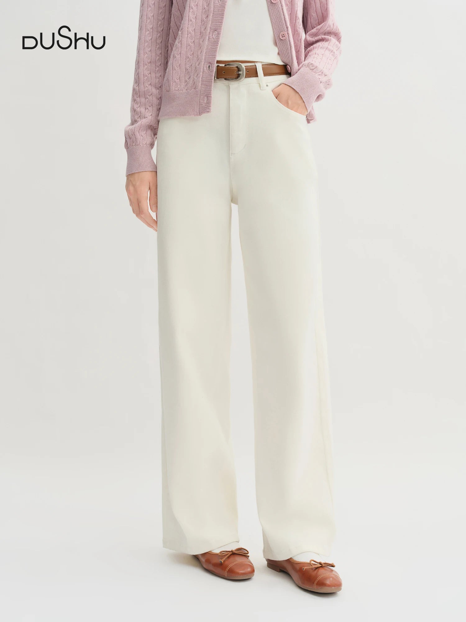 DUSHU 2025 Women's Straight Leg Jeans - High Waist Stretch Denim Pants Dual Fit for Apple & Pear Body Autumn Casual Trousers