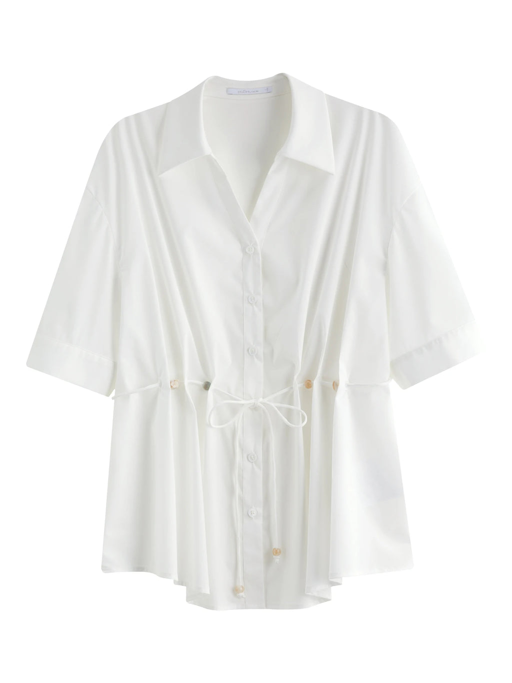DUSHU Beaded Lace-up Pinched Pleated V-neck Shirt 2025 Summer New Commuter Temperament Top 25DS82696