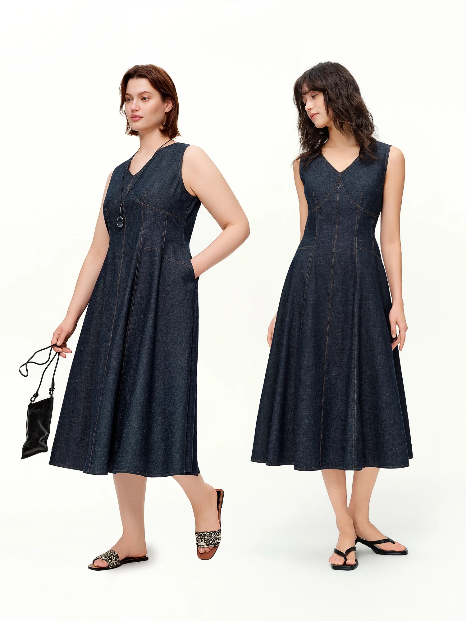 DUSHU Sculpted Dresses Sleeveless Women 2026 Spring New Style Denim Midi A-line Waist-defined Simple Commuting