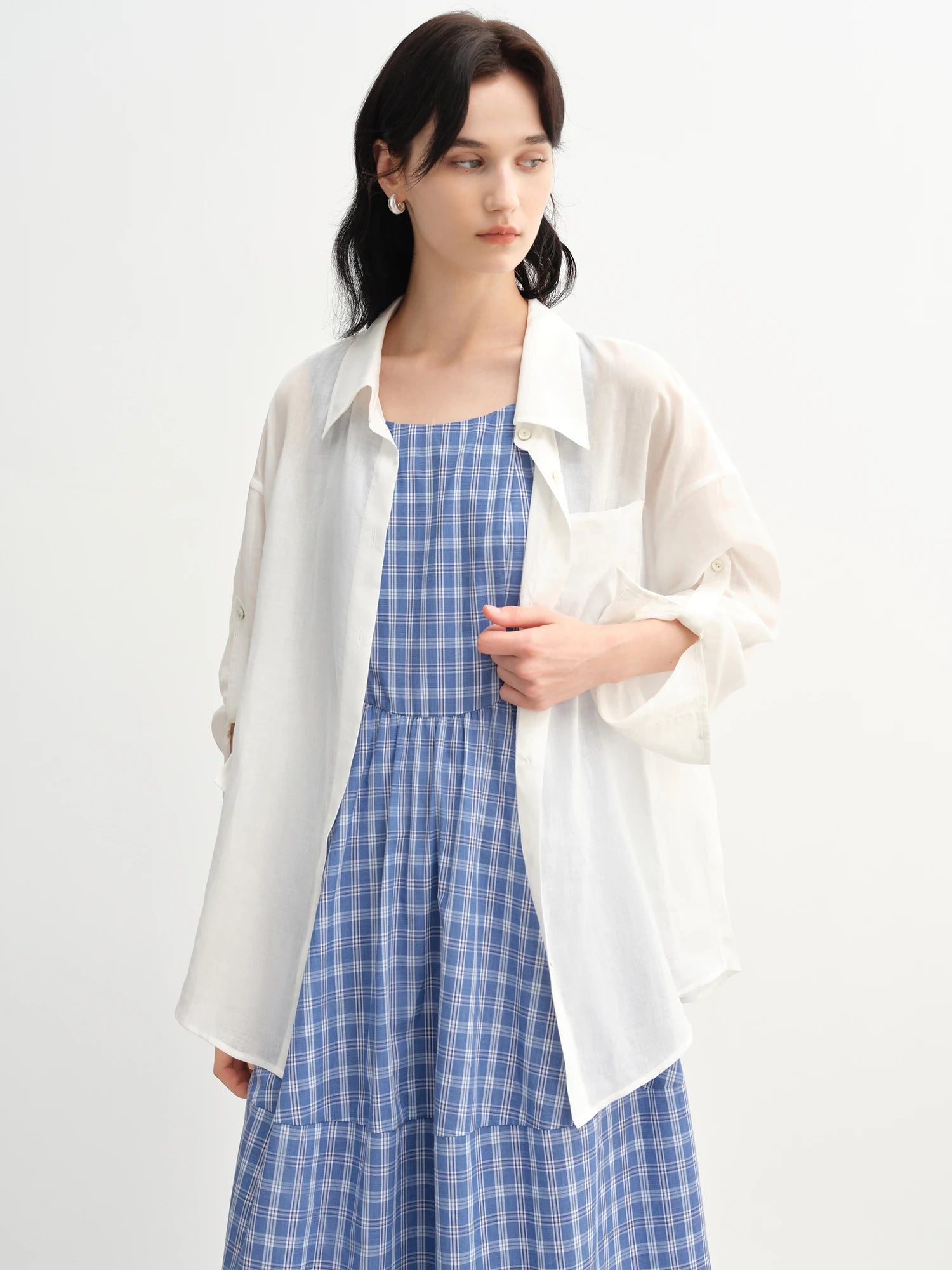 DUSHU  Plus-Size Women's Lyocell Casual Shirt - 2025 Summer New Multi-Color Tencel Linen Blend Commute Top 25DS82718