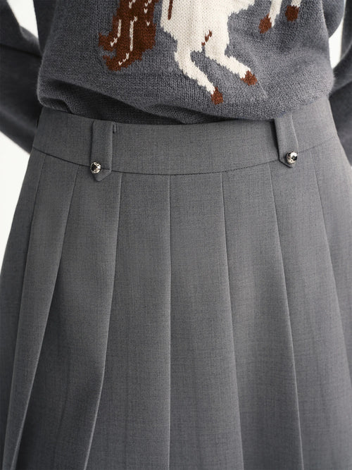 DUSHU 2025 Winter Plus Size High Waist Pleated Skirt Midi Long Slit Slimming A-Line Versatile Stretch Waist Flowy Casual Skirt