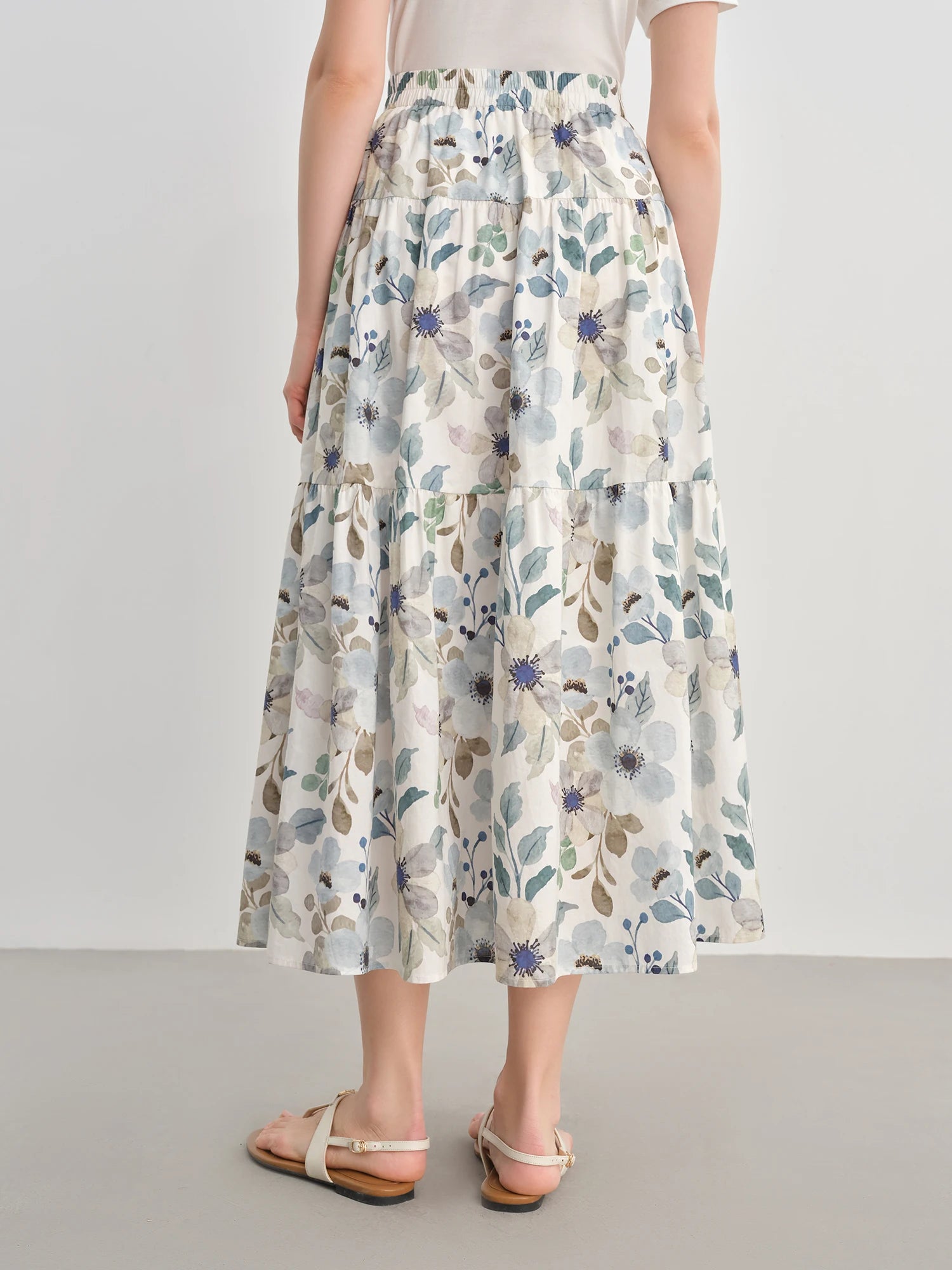DUSHU Plus-Size Women's Empire-Waisted Floral Print A-Line Cotton Skirt - Summer 2025 New Style Slimming Design Skirt 25DS82576