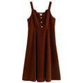 DUSHU Retro Petal Collar V-neck Camisole Dress Autumn Winter Design Sense Stacked Long A-Line Skirt Female Vintage Strap Dress