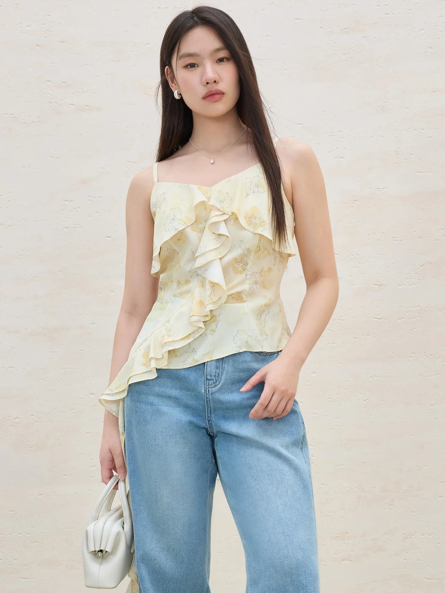 DUSHU Plus Size Women Flower Ruffled Tops 2025 Summer New Arrival Gentle Style Floral Strappy Top Skirt Two-piece Set 25DS82105