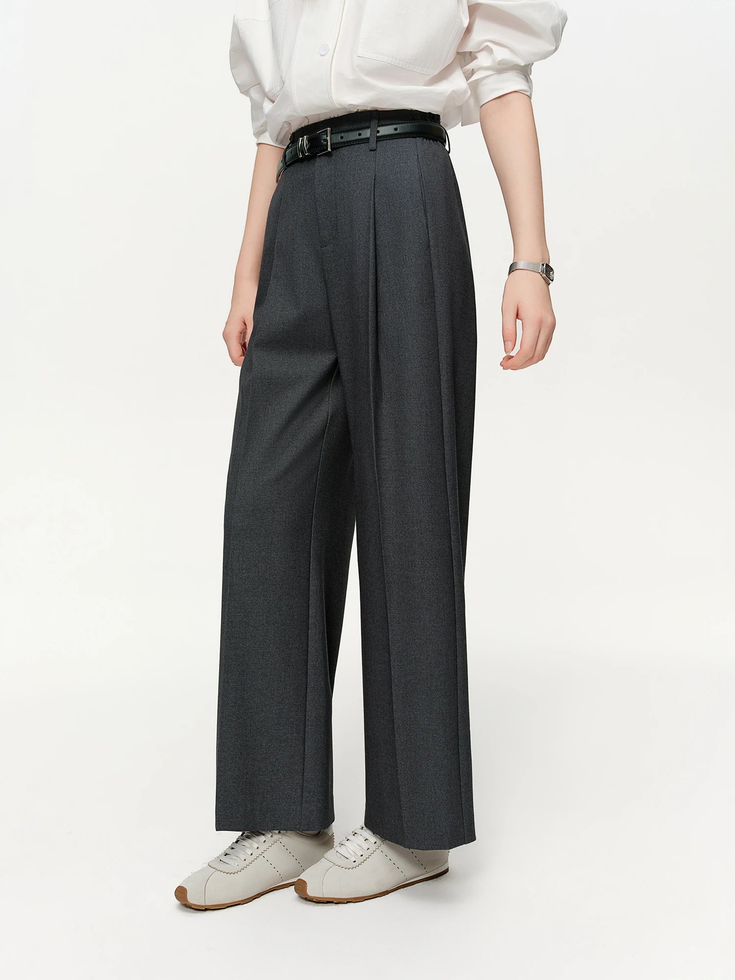 DUSHU 2026 Spring Women's Relaxed Wide Leg Pants, High Waist Casual Lounge Palazzo Trousers, Grey Flowy Straight Leg Joggers
