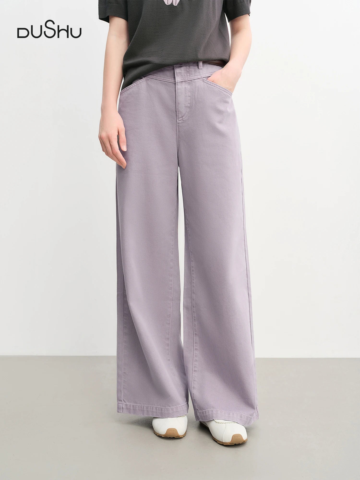 DUSHU 2025 Women's Multi-Color Straight Jeans - Casual Wide Leg Denim Pants Comfort Daily Wear New Arrival
