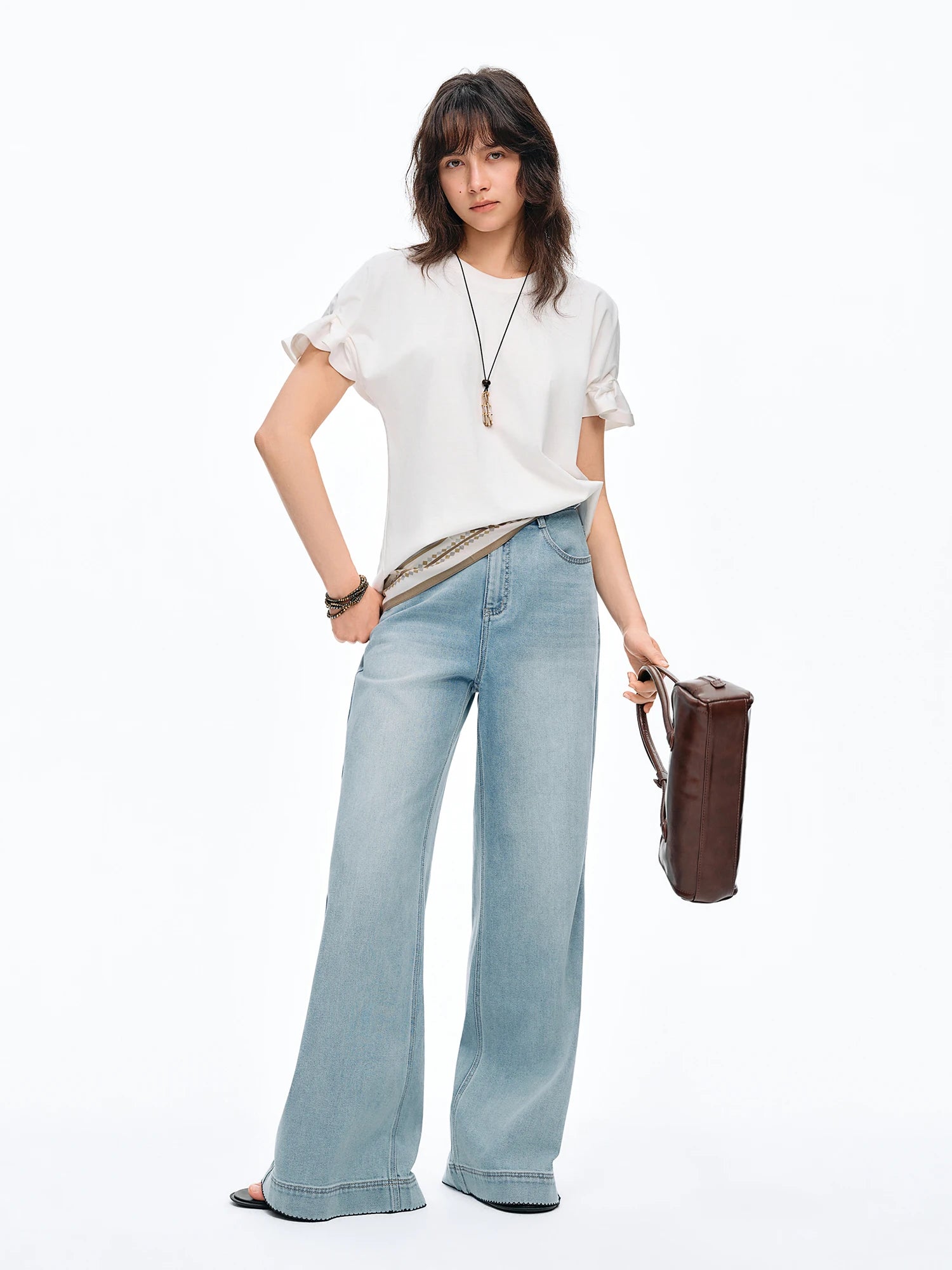 DUSHU 2026 Summer Women's Tuck Detail Cotton T-Shirt - Casual Comfort Fit Top for Daily Wear and Summer Outings