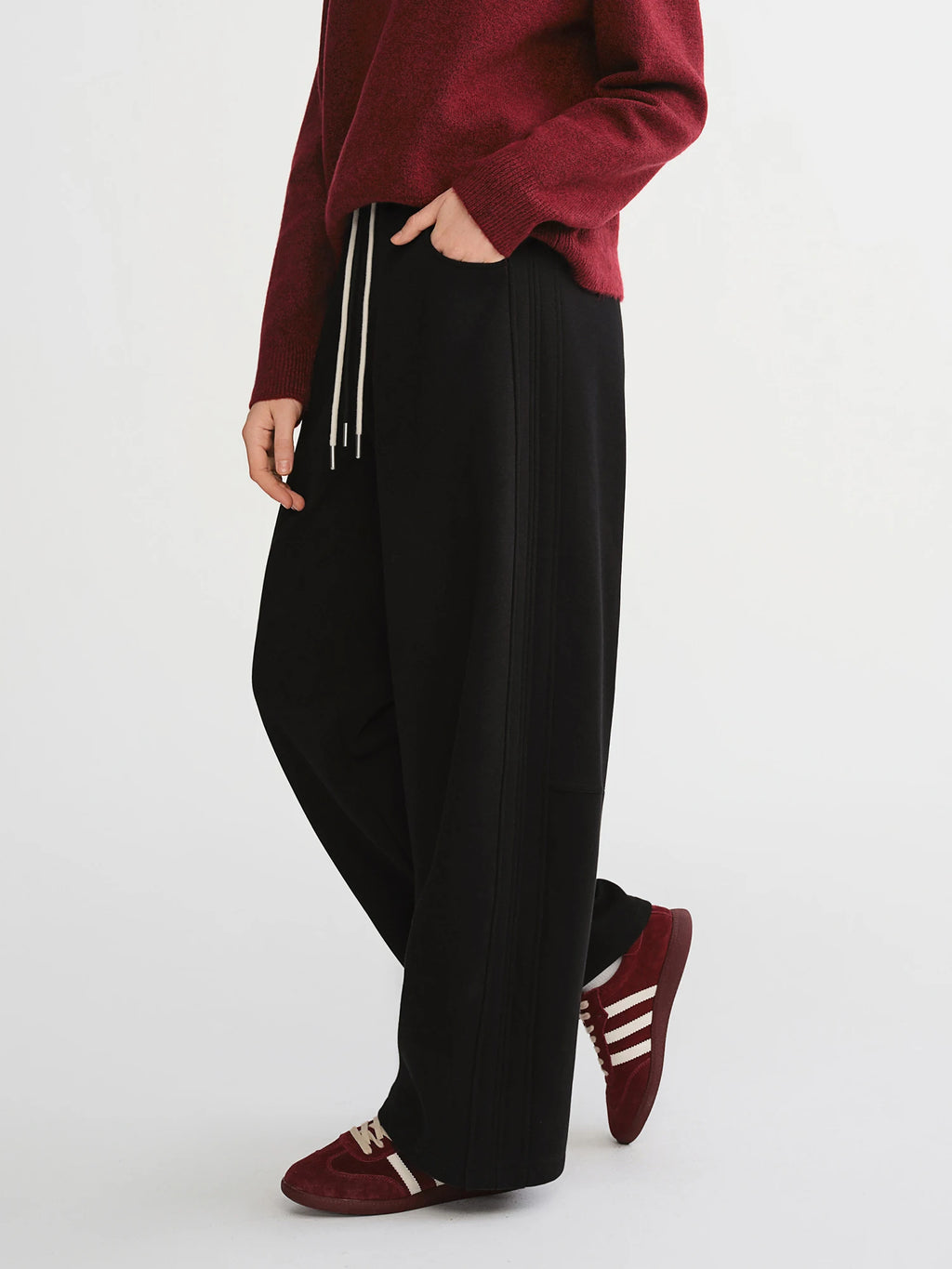 DUSHU Plus Size 2025 Women's Curved Scimitar Pants High Waist Drawstring Wide Leg Trousers Flared Casual Comfort Fall Fashion