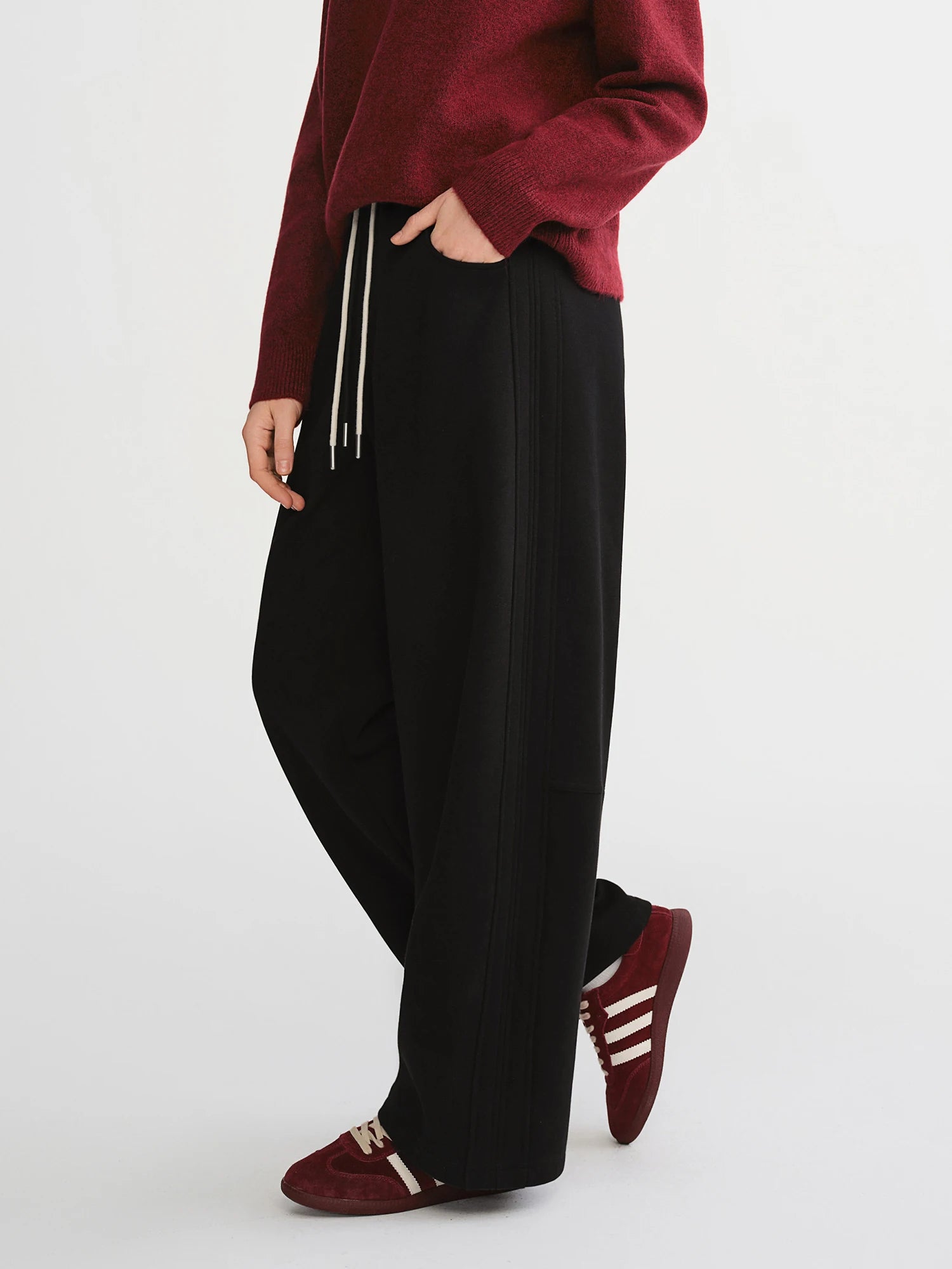 DUSHU Plus Size 2025 Women's Curved Scimitar Pants High Waist Drawstring Wide Leg Trousers Flared Casual Comfort Fall Fashion