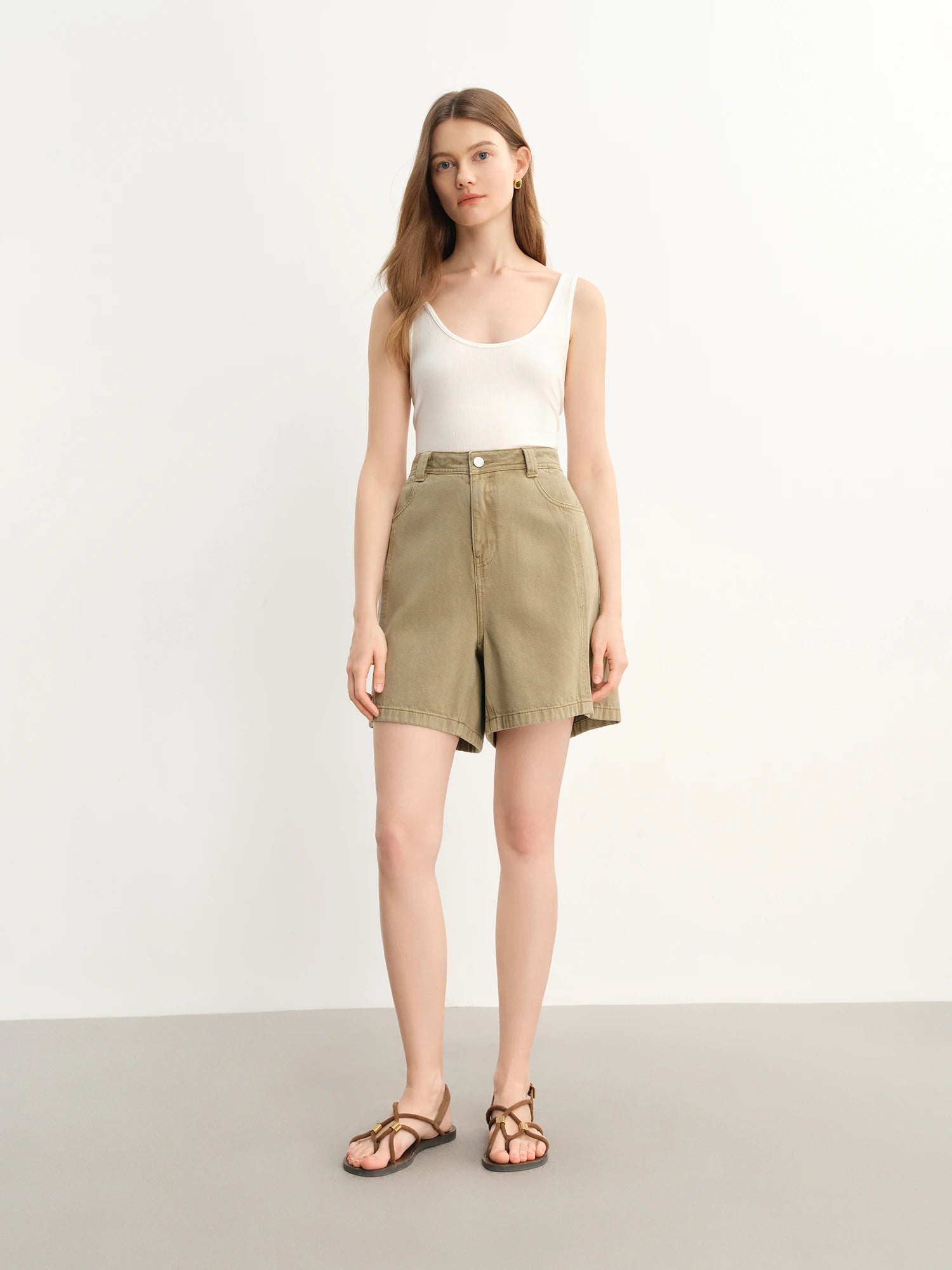 DUSHU Plus-Size Women's Soft Jeans Shorts - 2025 Summer New Arrival High-Waisted Slimming Casual Versatile Pants 25DS82296
