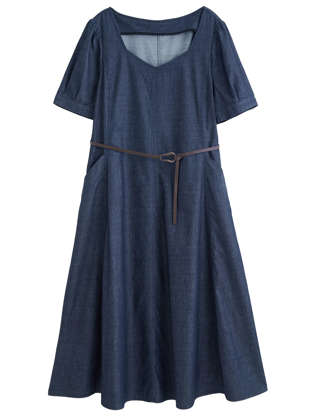 DUSHU Retro Waist-Defining Denim Maxi Dress 2025 Summer Vintage Office Commute Versatile Styling Day-to-Night Transition Dress