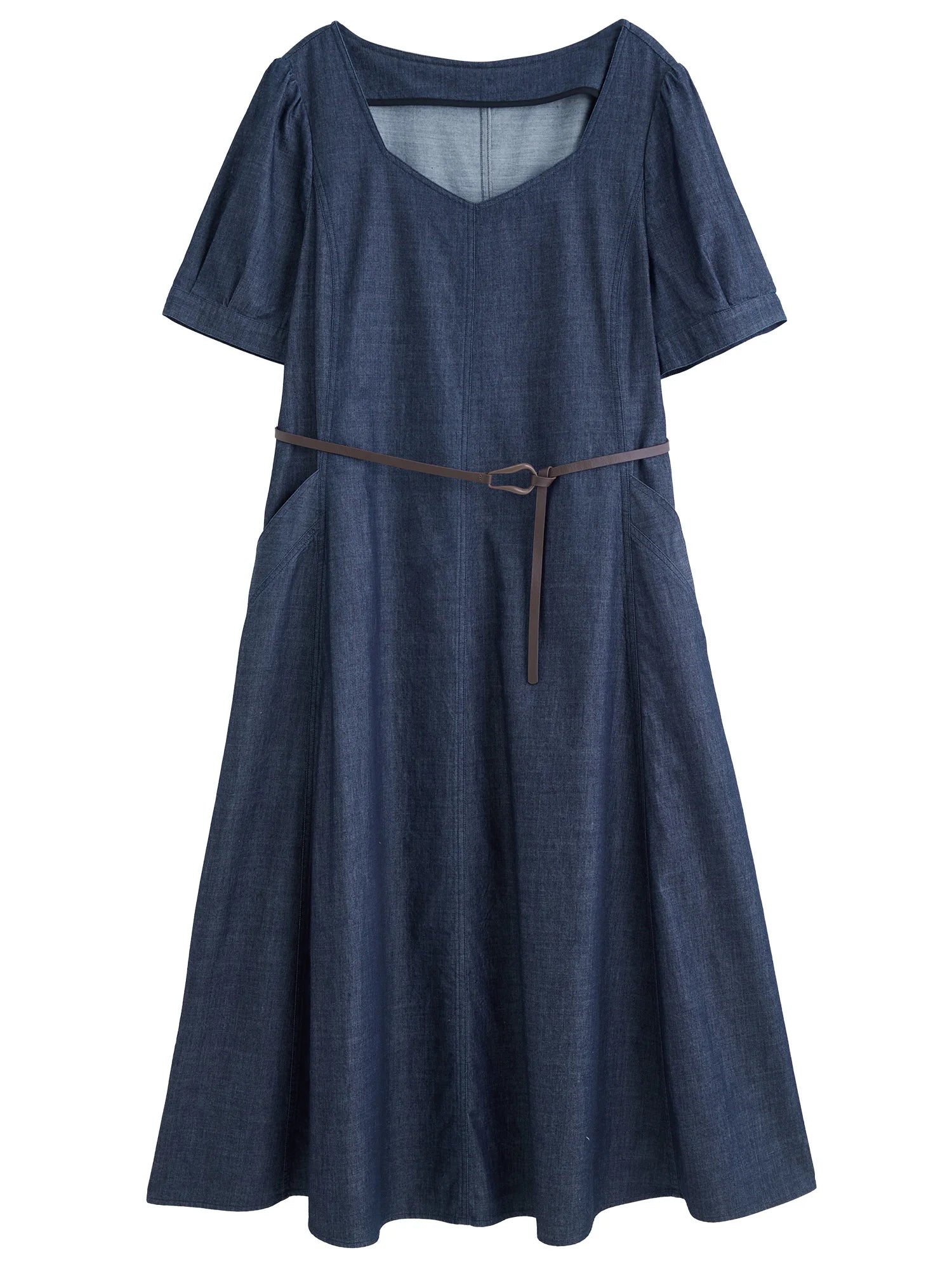 DUSHU Retro Waist-Defining Denim Maxi Dress 2025 Summer Vintage Office Commute Versatile Styling Day-to-Night Transition Dress