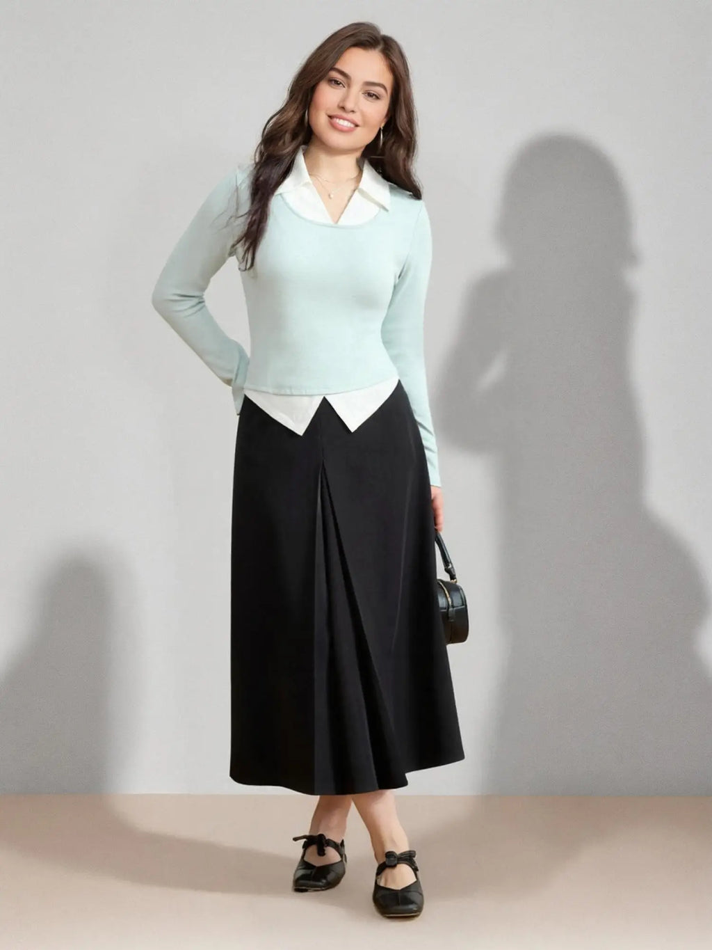 DUSHU Plus Size Women's Minimalist Pleated Skirt 2025 Spring Summer Versatile Casual Elegant High Waist Slim Skirt 25DS81199