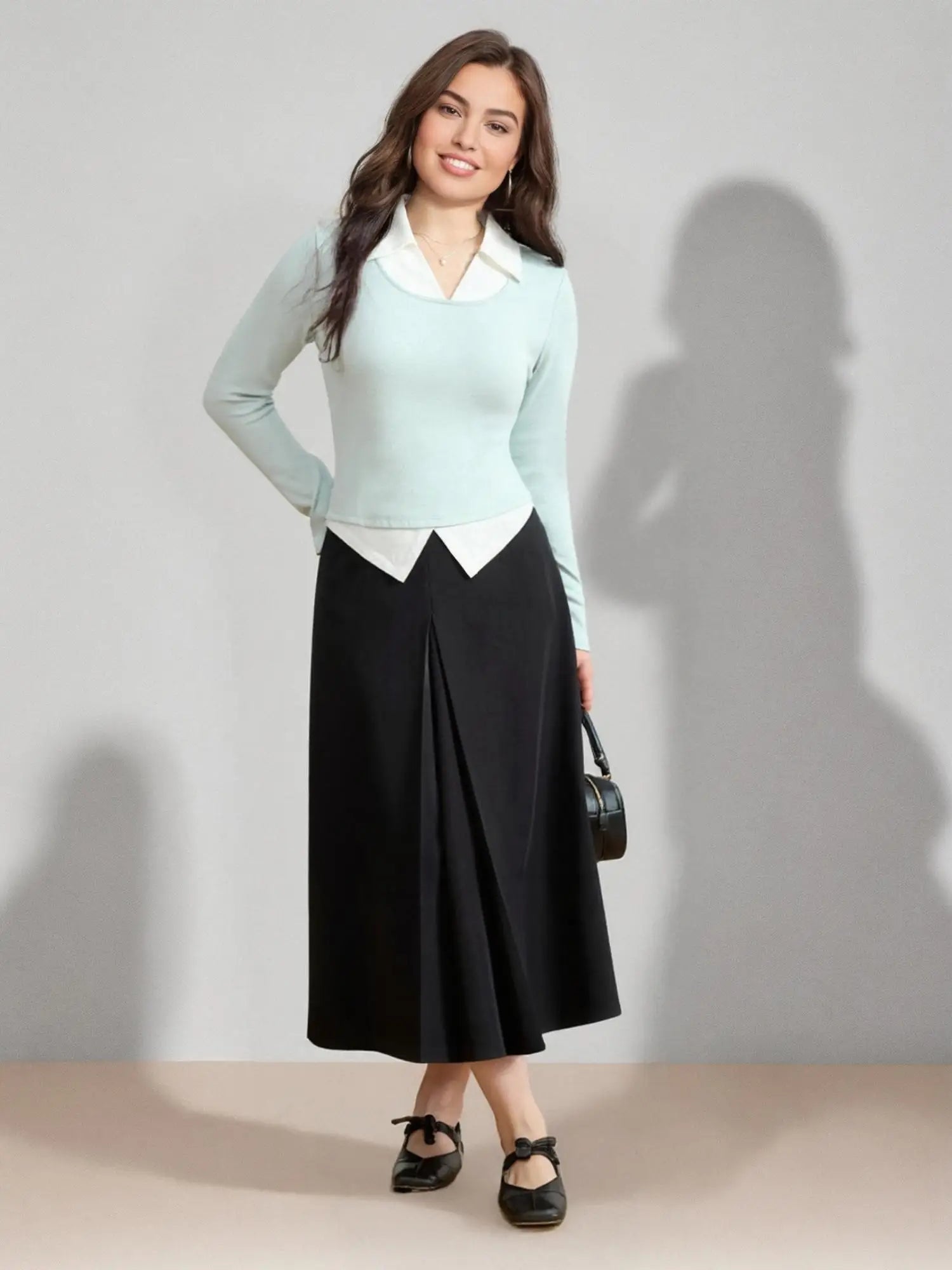 DUSHU Plus Size Women's Minimalist Pleated Skirt 2025 Spring Summer Versatile Casual Elegant High Waist Slim Skirt 25DS81199