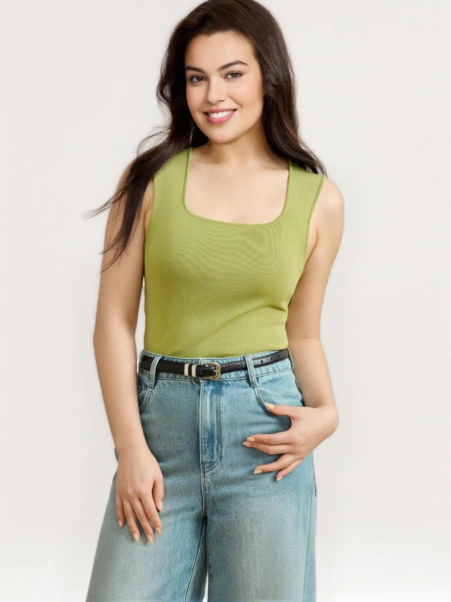 DUSHU Single Bundle Women's Clothing 2025 New Simple Knitted Camisole Vest Fashionable Big U-neck Versatile Top 25DS81209