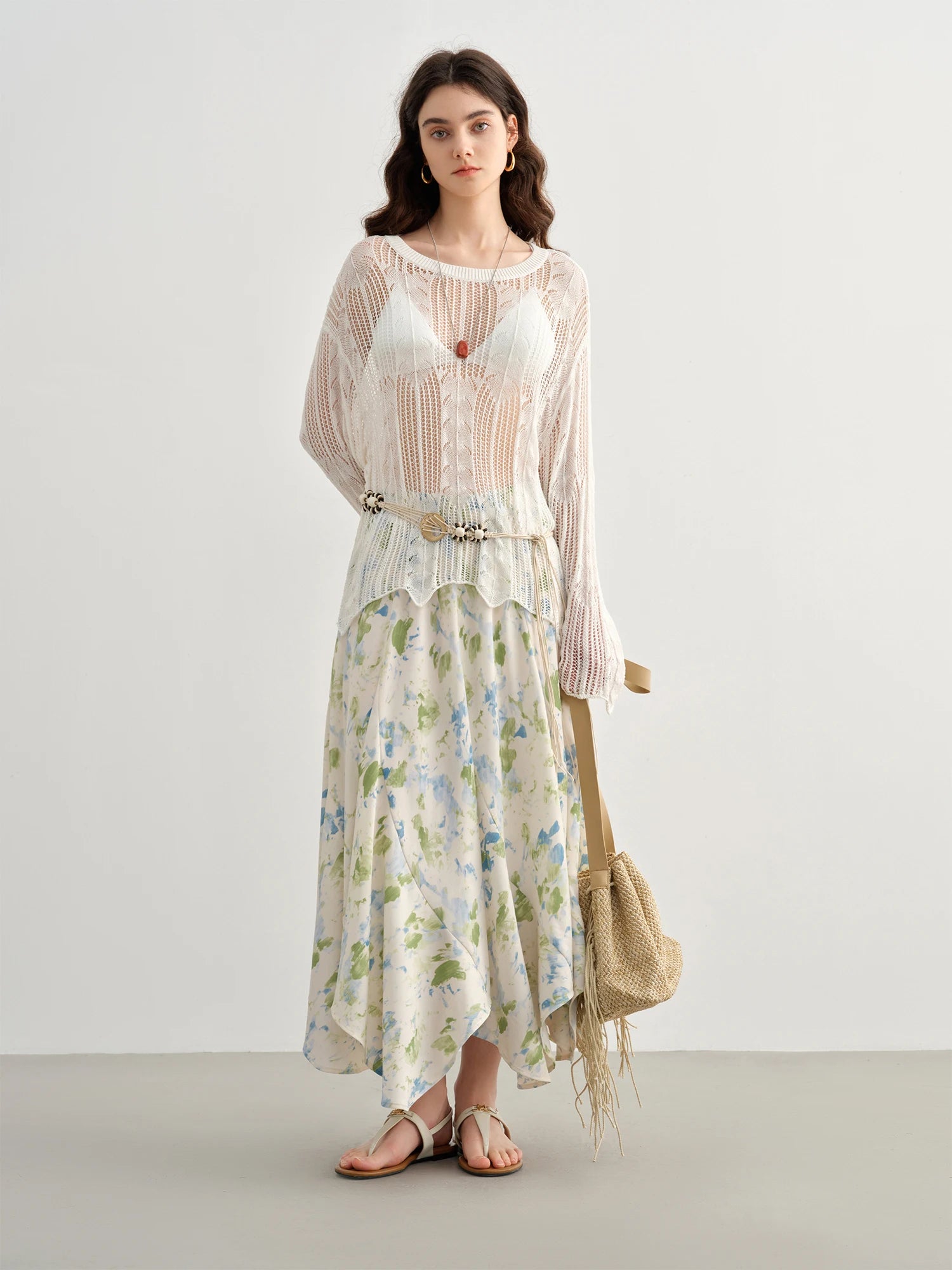 DUSHU Plus Size Women's Clothing [Summer Oil Painting] Irregular Floral Skirt A-line Skirt 25DS82559