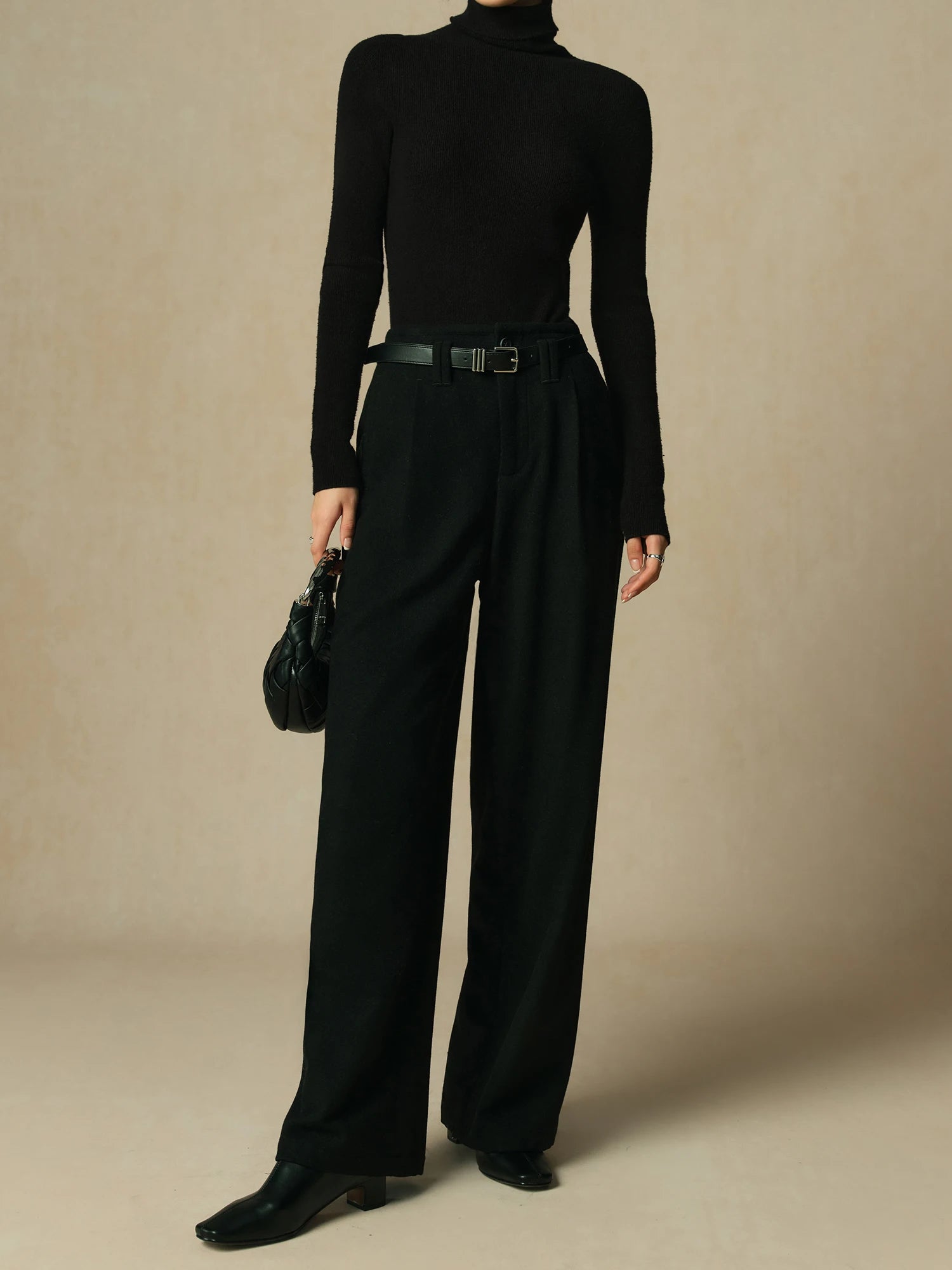 DUSHU 53.1% Wool Women Winter Trousers Black Commuter Simple Wool Blended Straight Pants Winter Thicken Grey Pant 24DH84070
