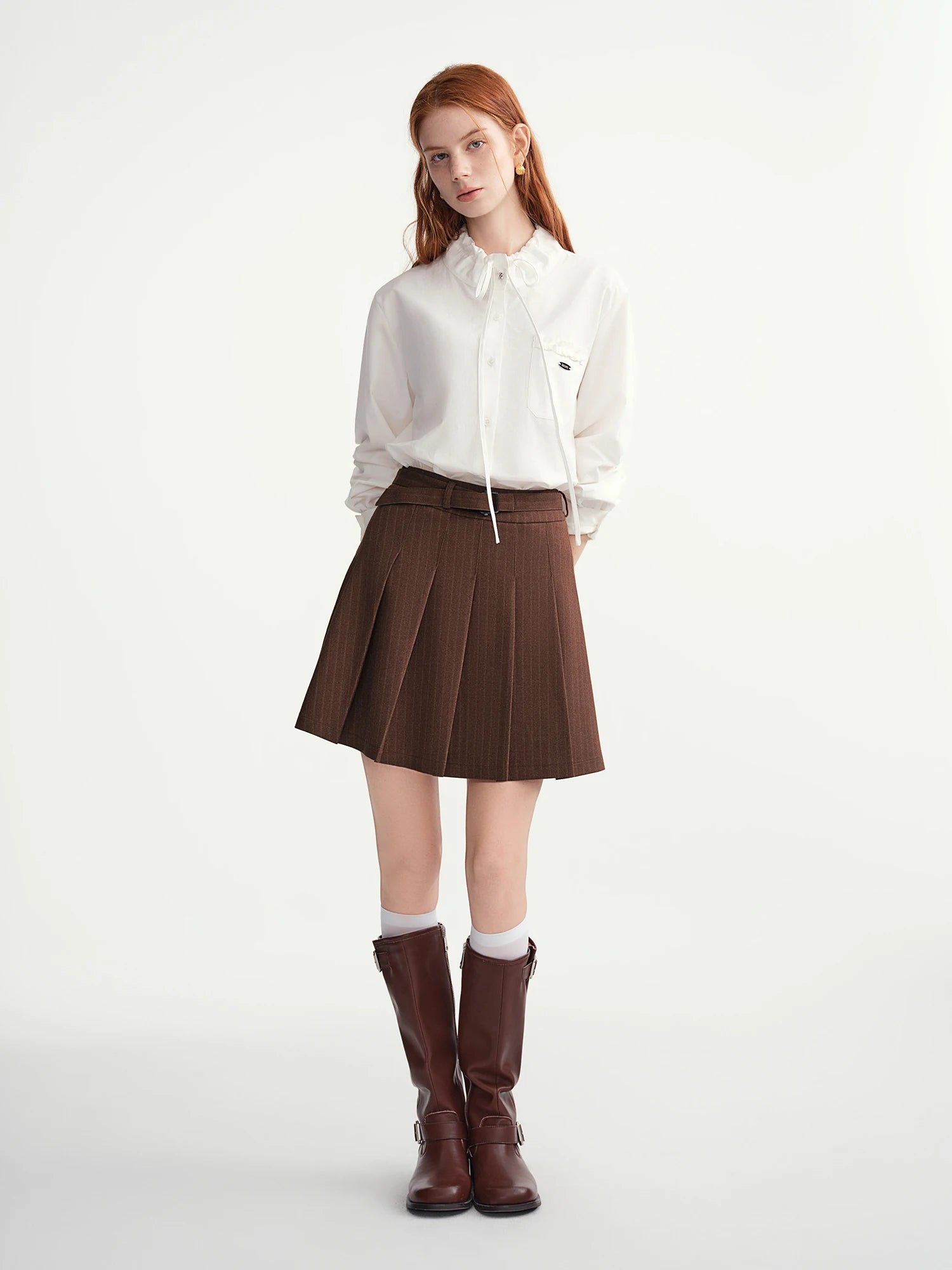 DUSHU Plus Size Women Sweetly Crinkled' White Woodland Collar 100% Cotton Shirt Comfortable 2025 New Arrival Retro Design Blouse