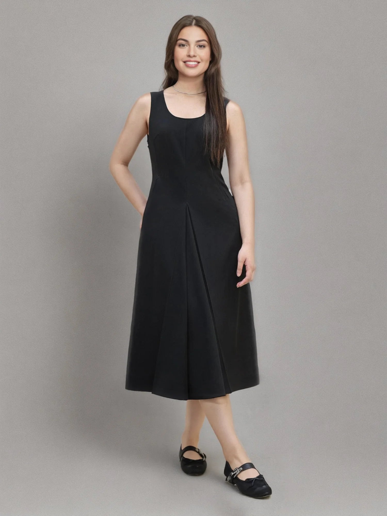 DUSHU Plus Size Minimalist Tank Dress 2025 Summer Waist-Defining Draped Silhouette Viscose-Blend Casual to Office Dress