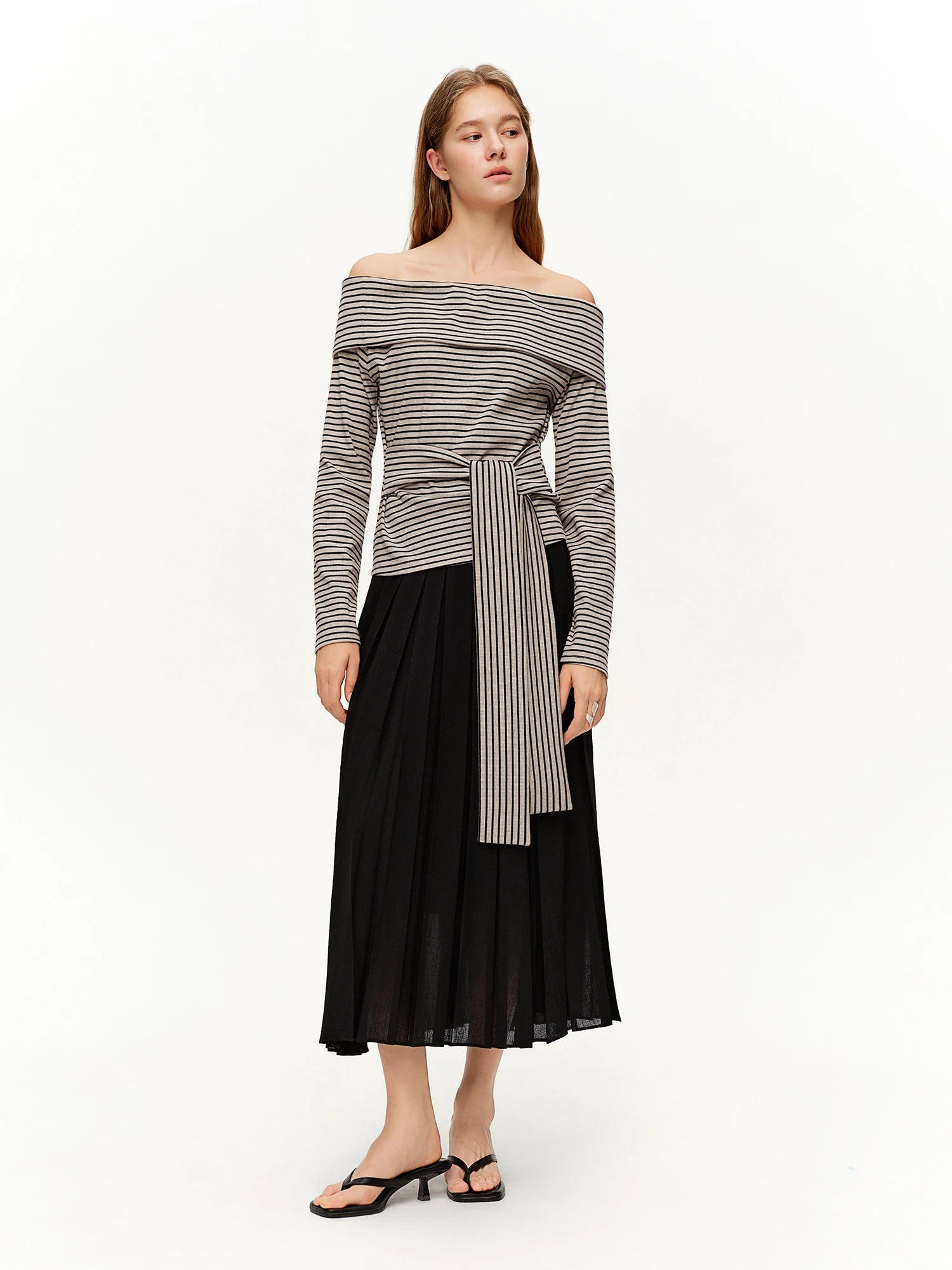 DUSHU 2026 Spring Women's Lapel Collar Off-Shoulder Relaxed Fit T-Shirt - Casual Lazy Style Comfortable Top for Daily Wear