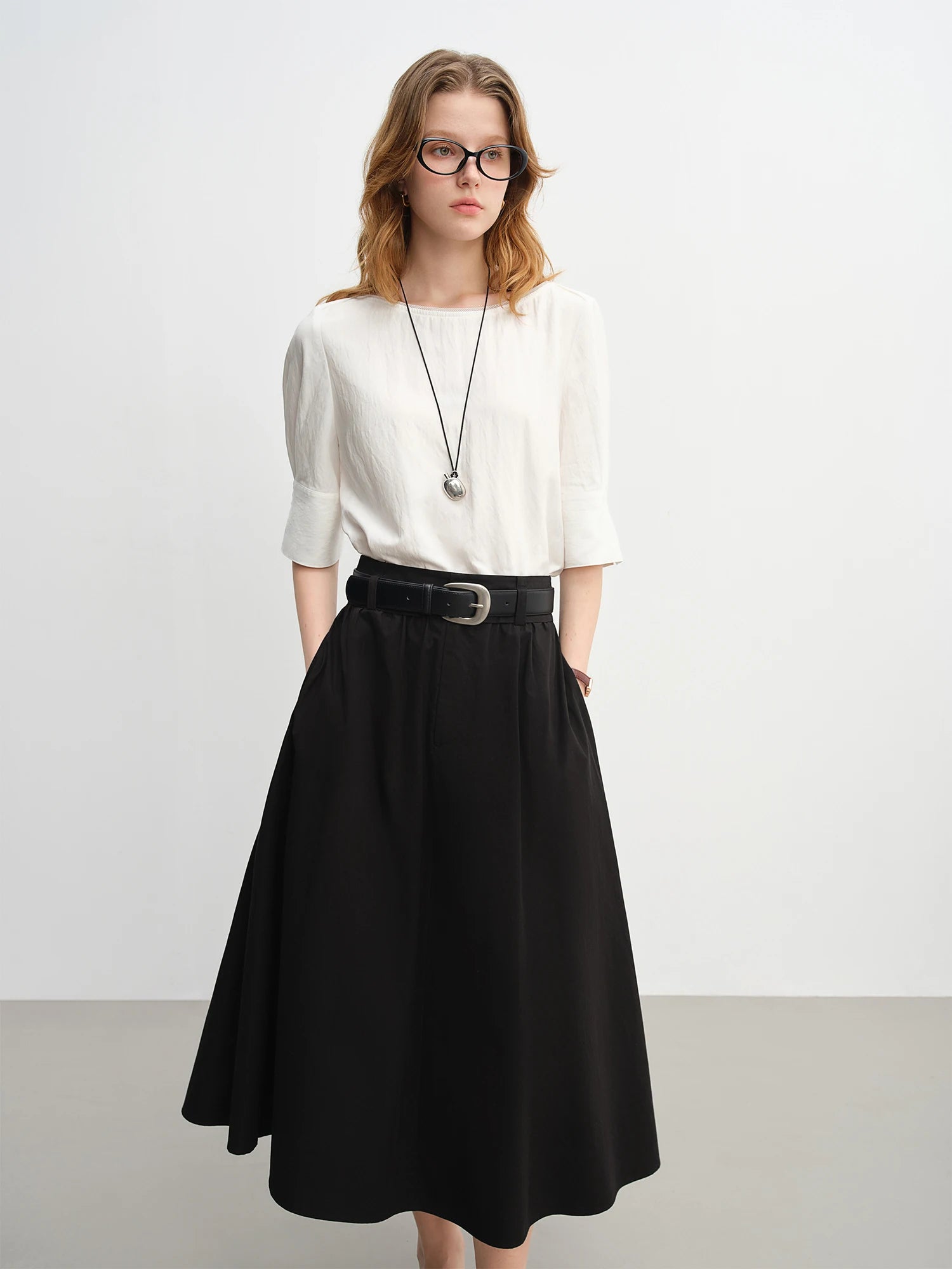 DUSHU Women's Wide Waist High Waist A-line Skirt 2025 Autumn New Arrival Casual Workwear Style Skirt for Women 25DS83134